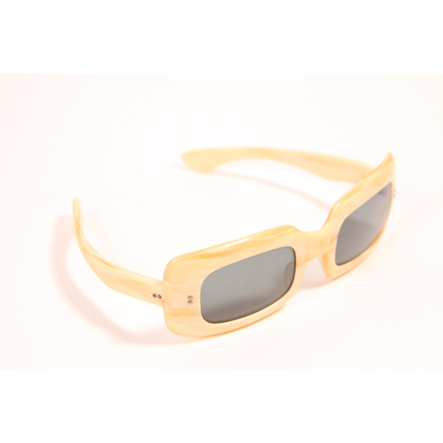 1960s Cream Off White Square Mod Gray Tint Lens France Sunglasses