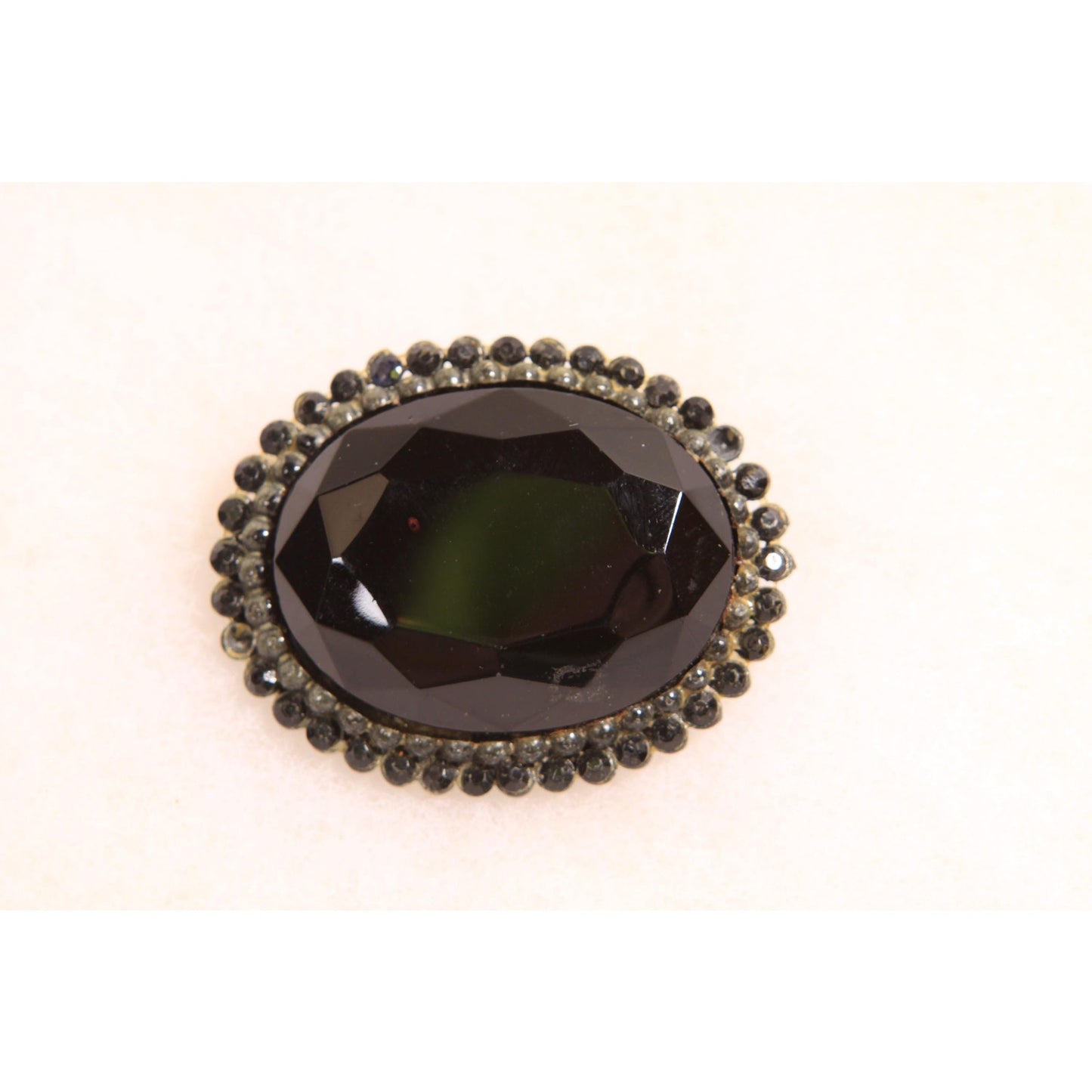 1960s Black Glass Faceted Cabochan Oval Brooch by HAR
