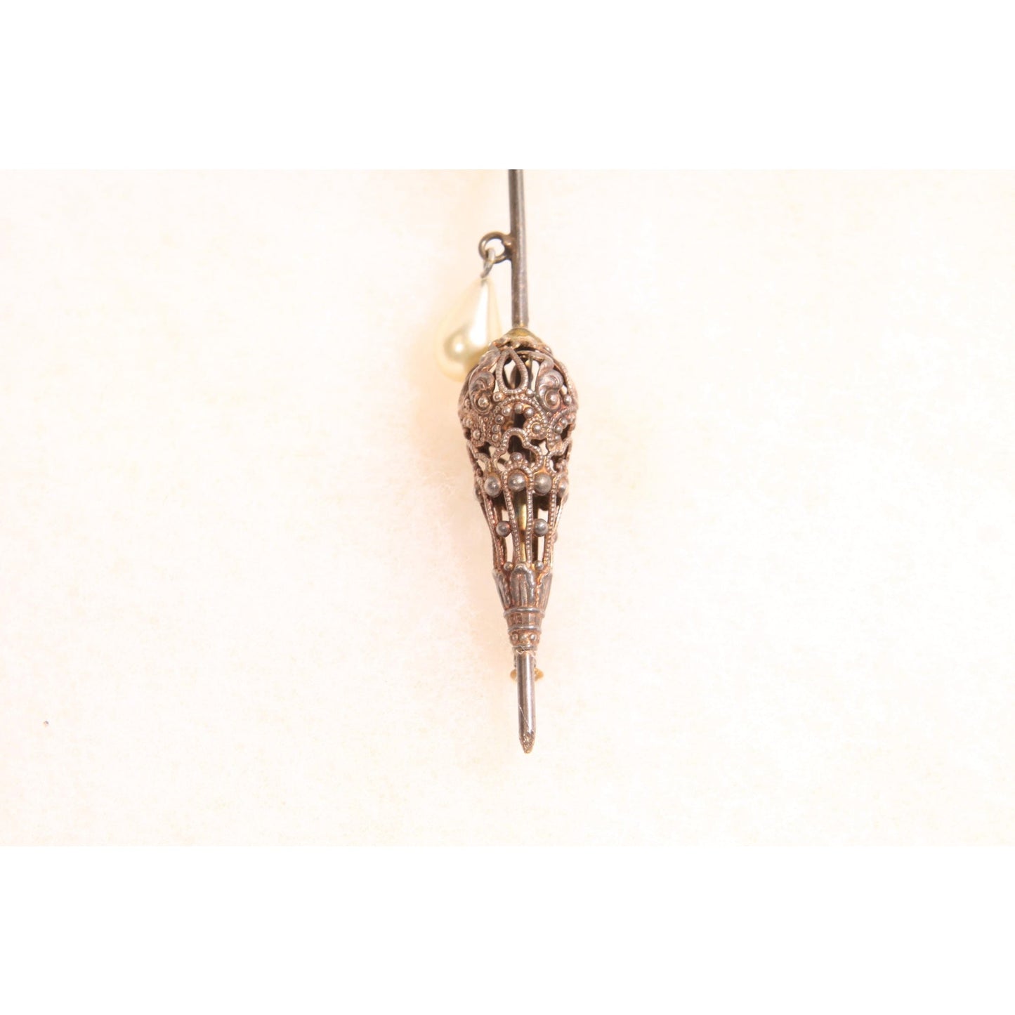 Antique 1920s Novelty Silver Tone Metal Faux Pearl Umbrella Parasol Brooch