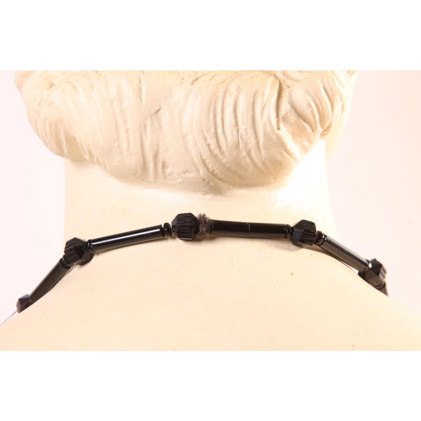 1920s 1930s Black Glass Carved Art Deco Faceted Beaded Necklaces