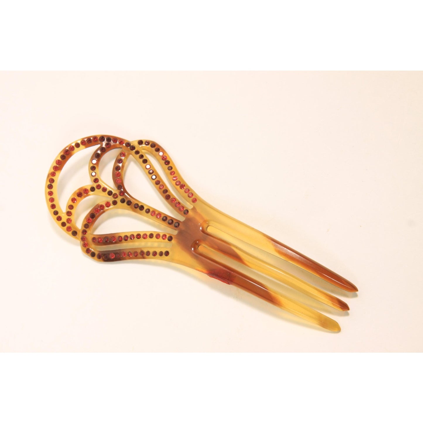Antique 1800s 1900s Victorian Tortoise Brown Rhinestone Detail Fan Hair Comb