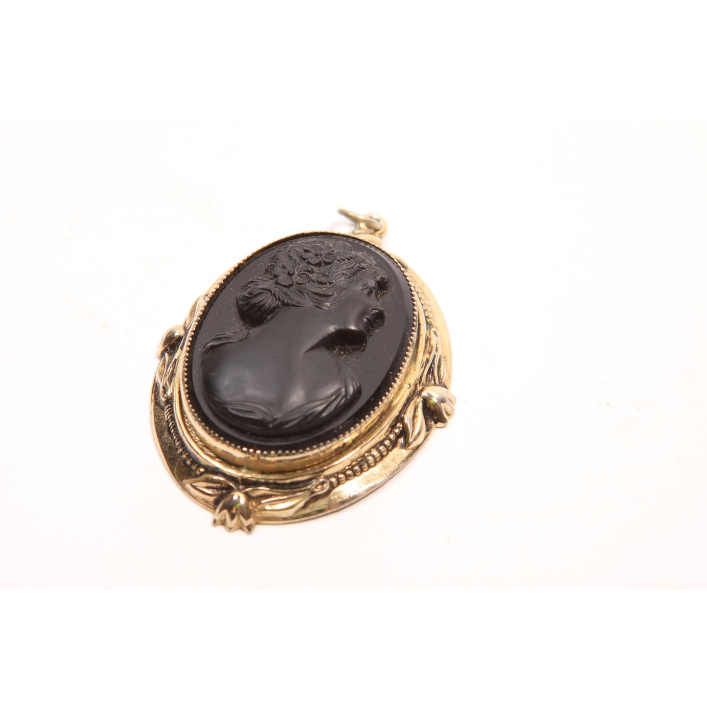 1950s 1960s Black and Gold Tone Metal Necklace Pendant by Coro