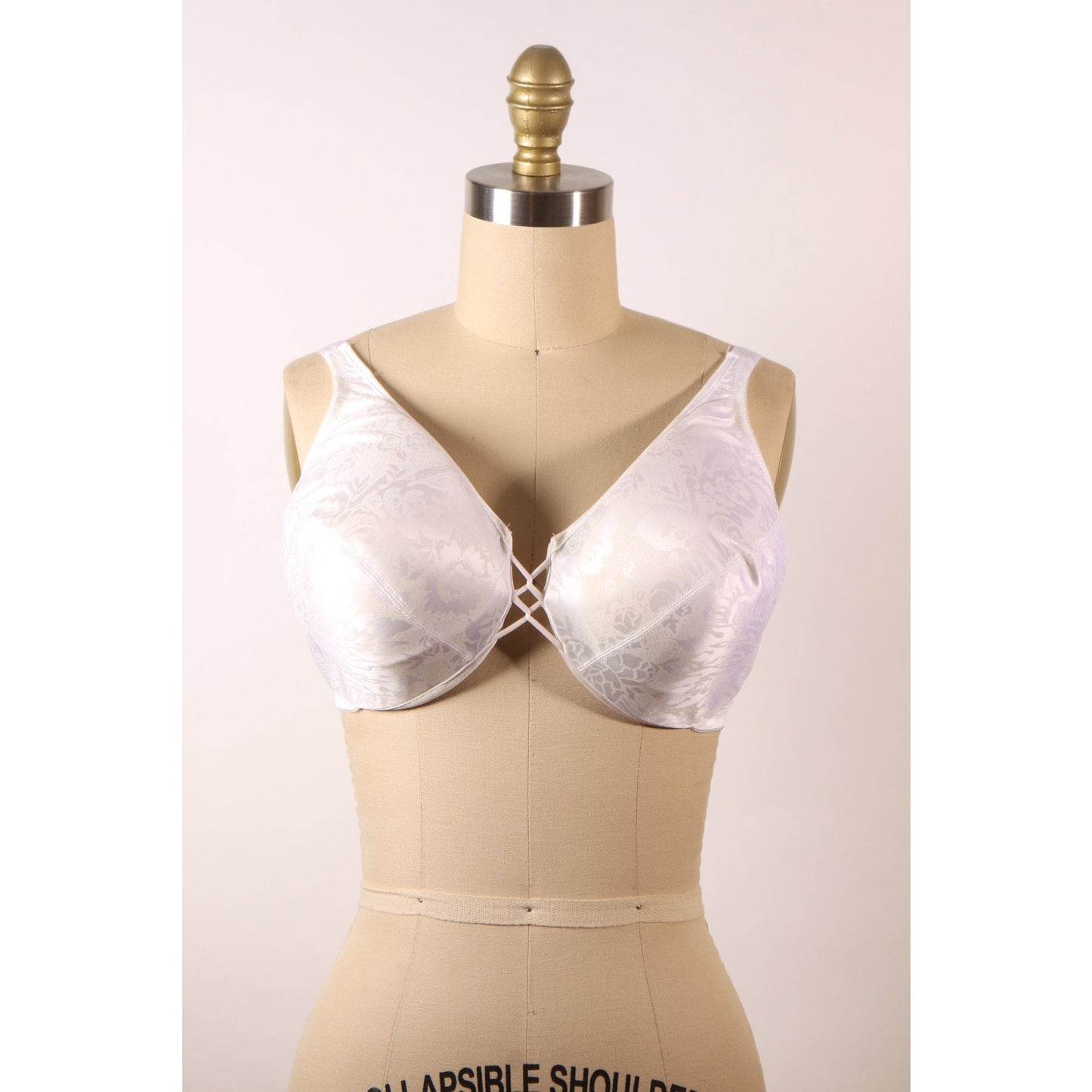 1980s White Floral Print Criss Cross Bra by Vanity Fair-38DD