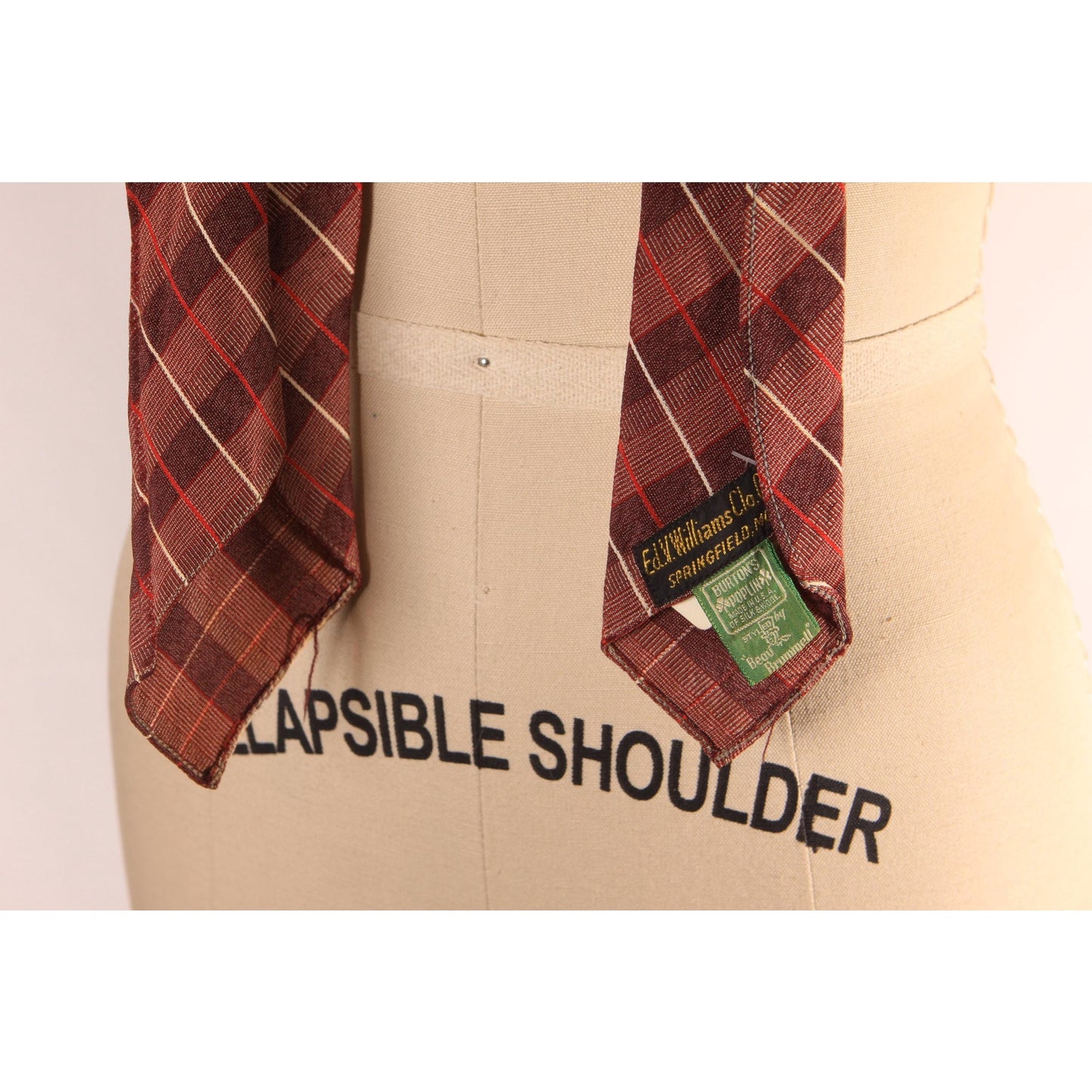1950s Brown and Red Plaid Necktie Tie by Beau Brummell