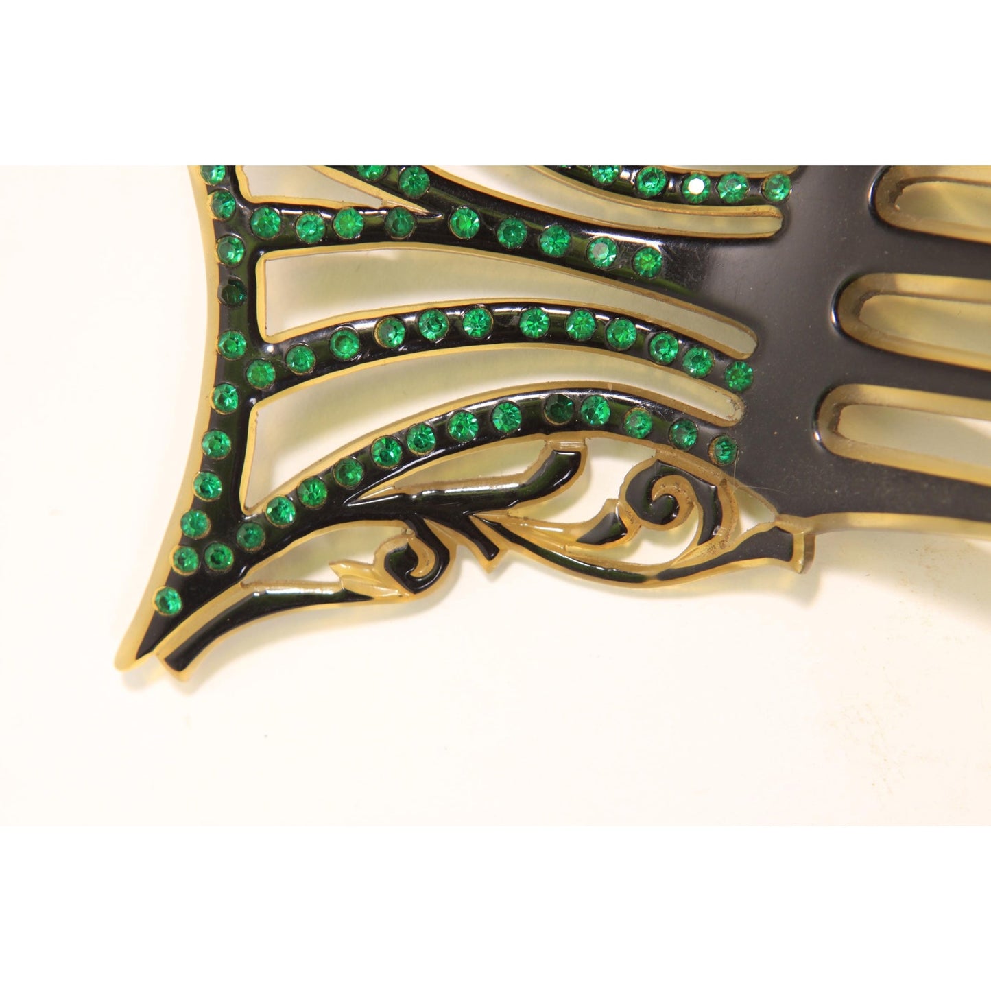 1920s 1930s Black and Blue Rhinestone Fan Art Deco Hair Comb