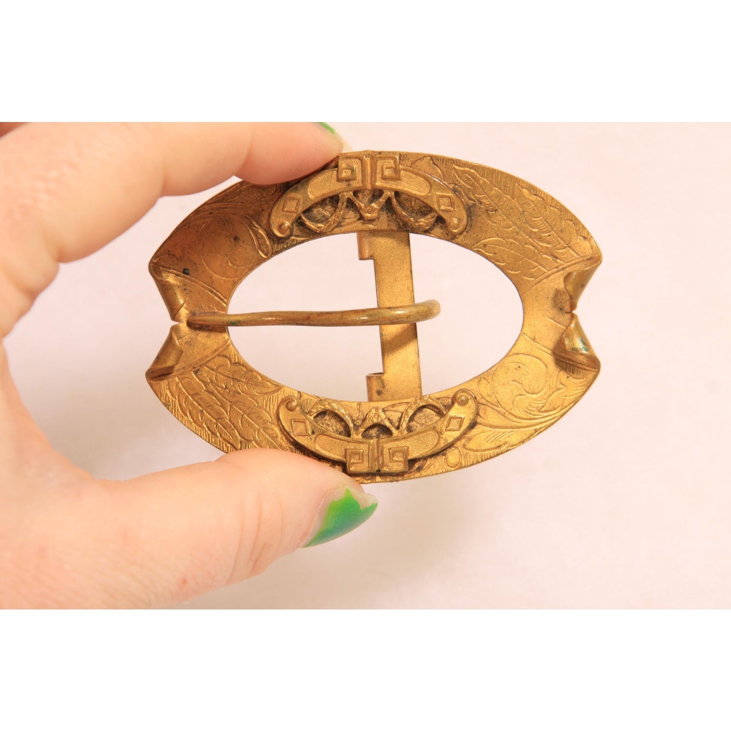 Antique 1900s 1910s Edwardian Art Nouveau Gold Tone Metal Belt Buckle