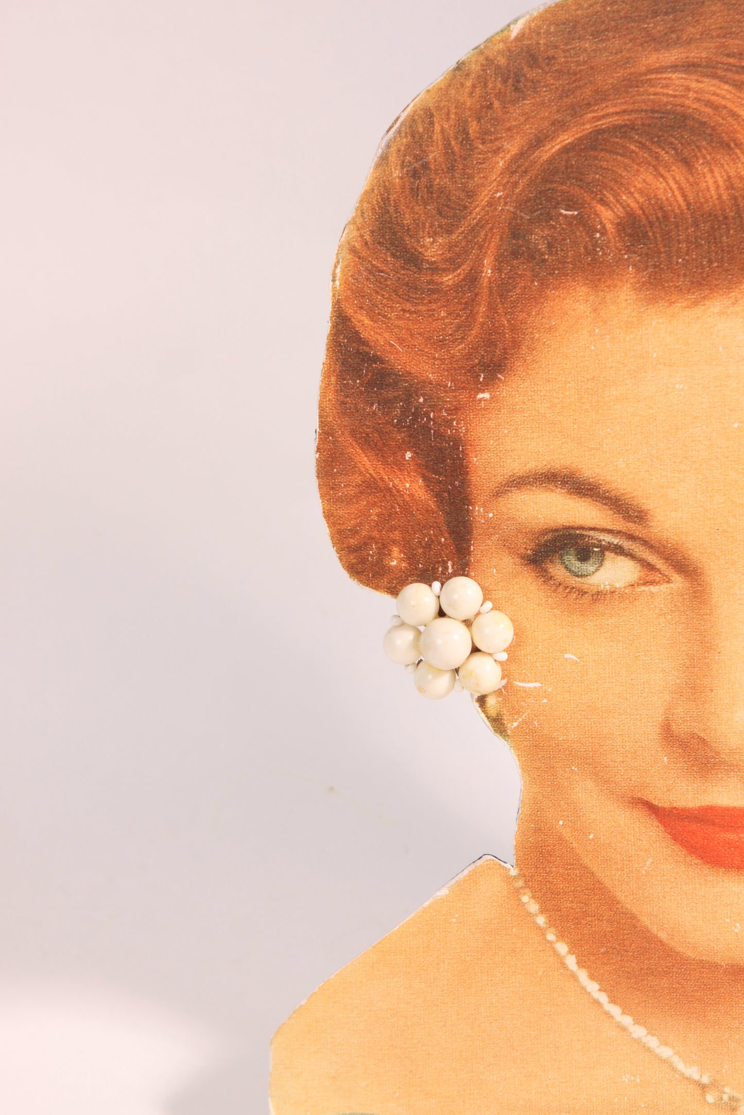 1950s 1960s White Beaded Cluster Screw Back Earrings