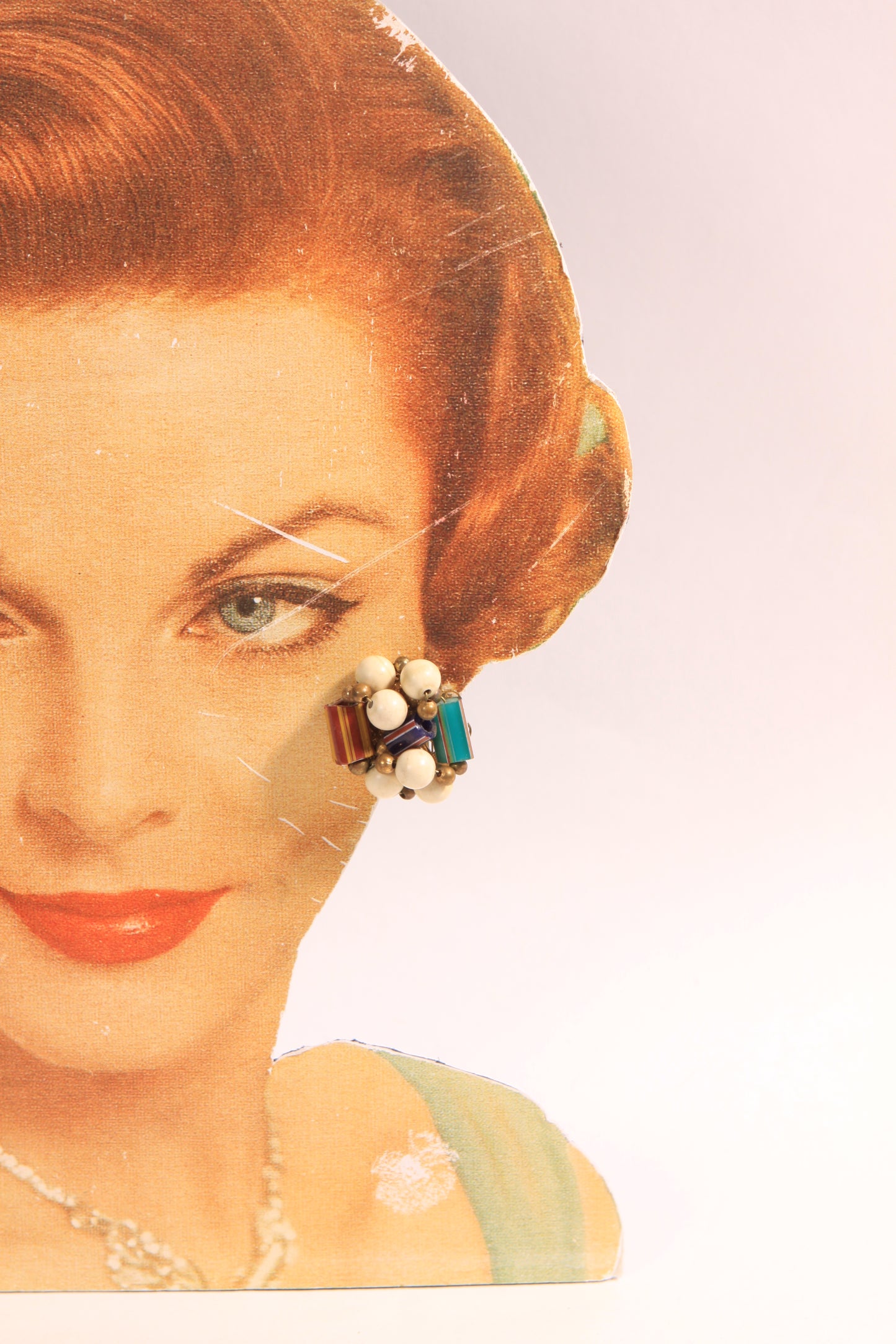 1950s 1960s Multi-Colored Beaded Cluster Clip On Earrings