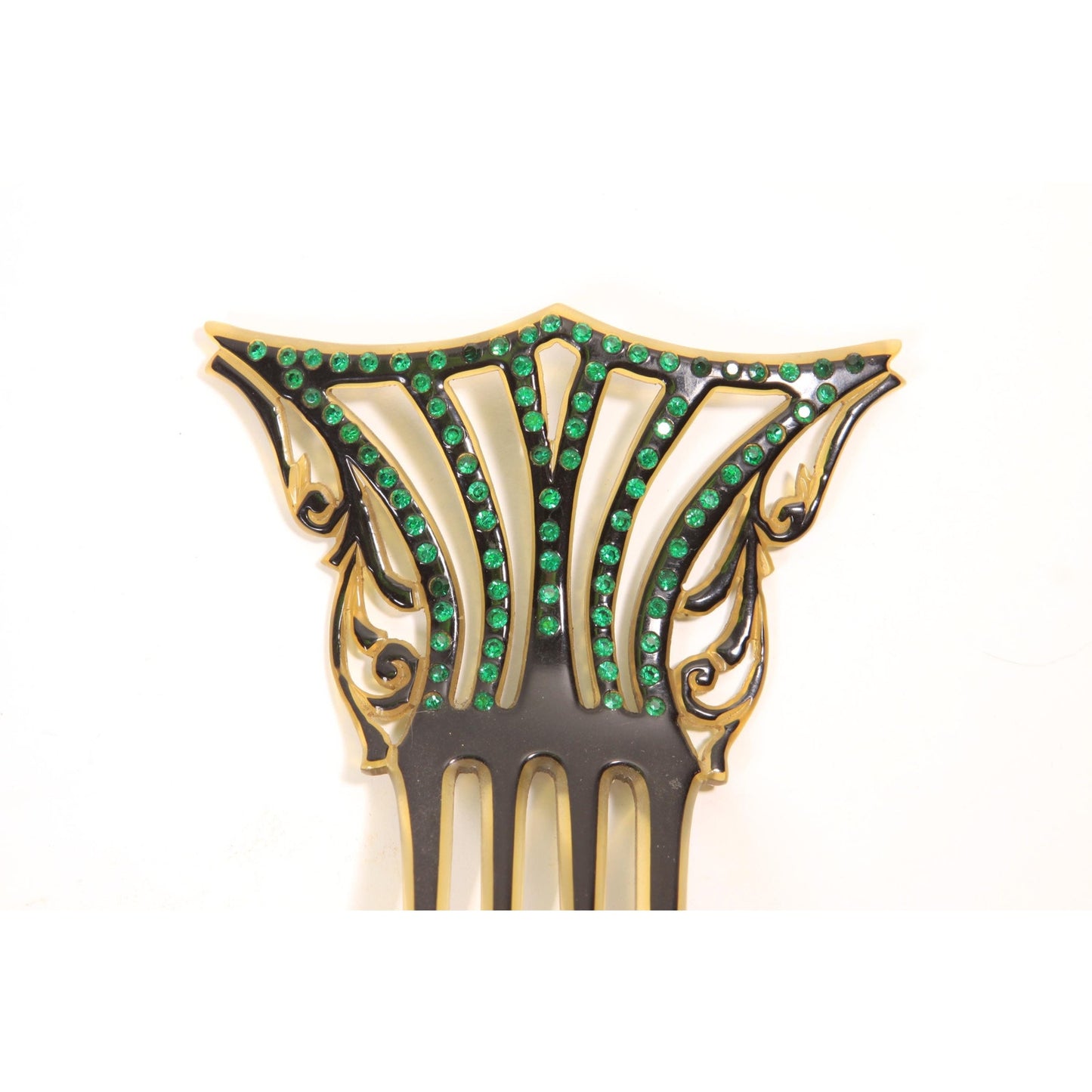 1920s 1930s Black and Blue Rhinestone Fan Art Deco Hair Comb