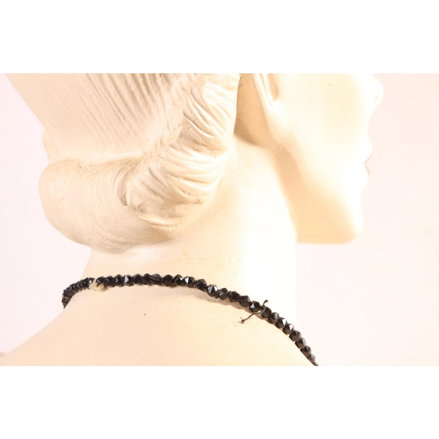 1950s Black and Clear Glass Faceted Oval and Round Beaded Necklace