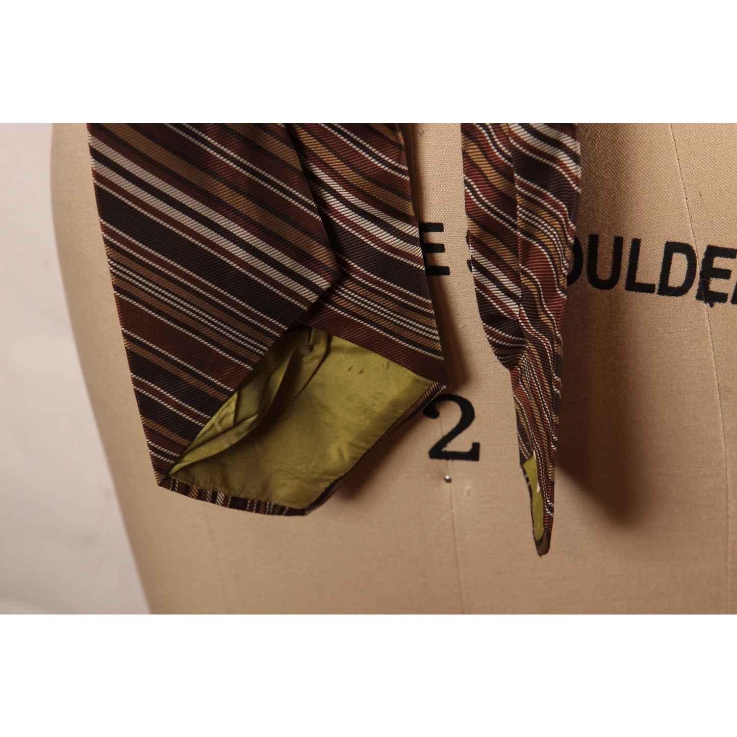 1970s Brown and Tan Dacron Polyester and Silk Striped Wide Necktie Tie by Damon