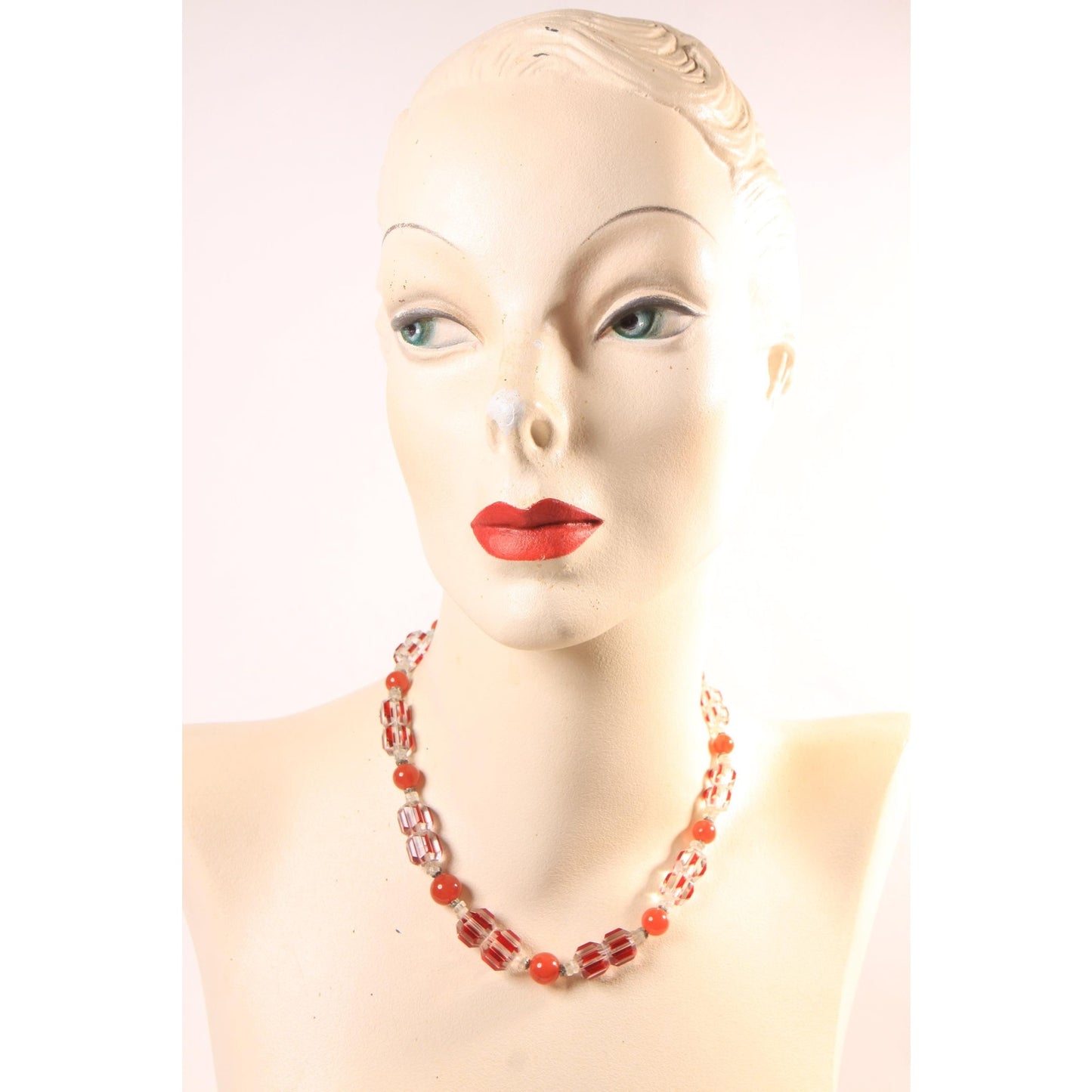 Vintage Clear, Orange and Red Faceted Glass Beaded Necklace