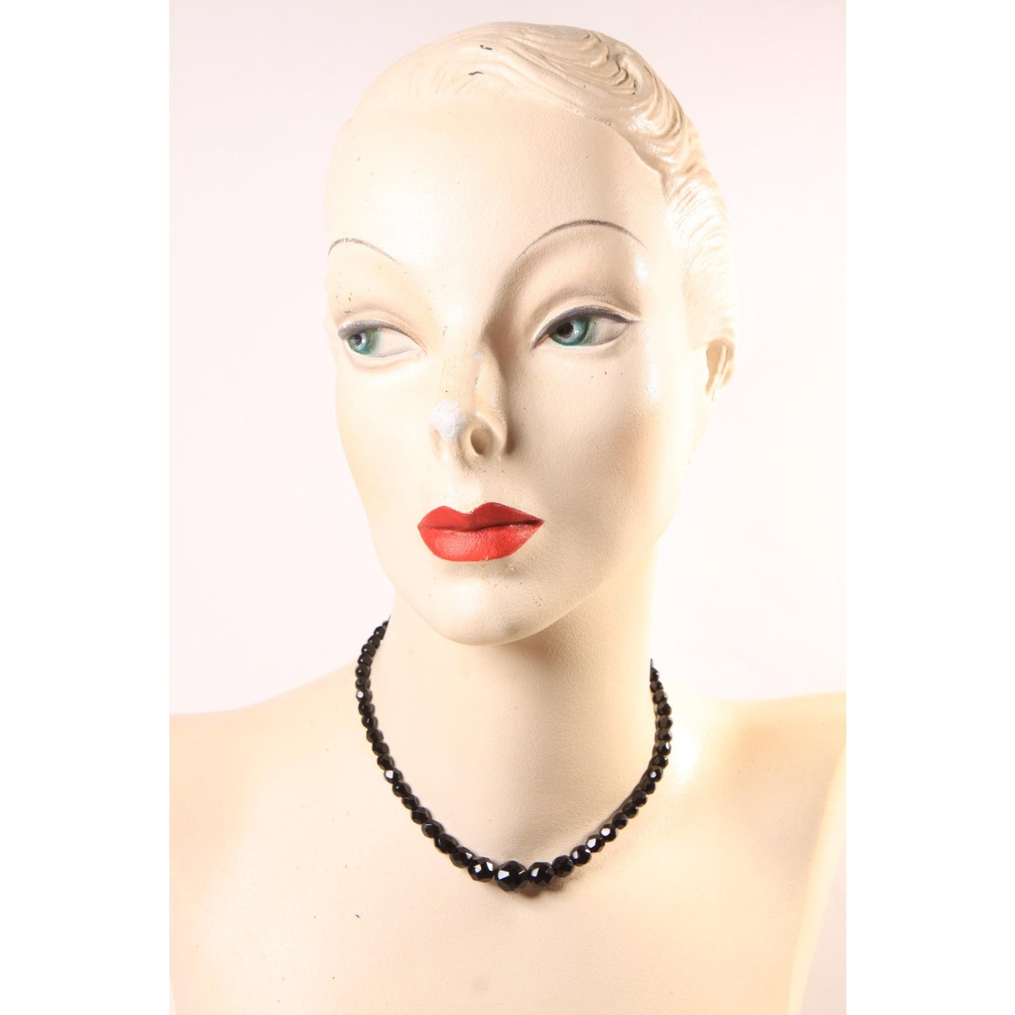 1950s Black Faceted Glass Beaded Necklace