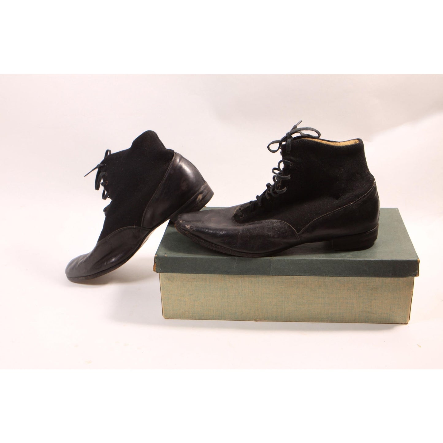 Antique 1800s Early 1900s Black Leather and Wool Felt Lace Up Boots