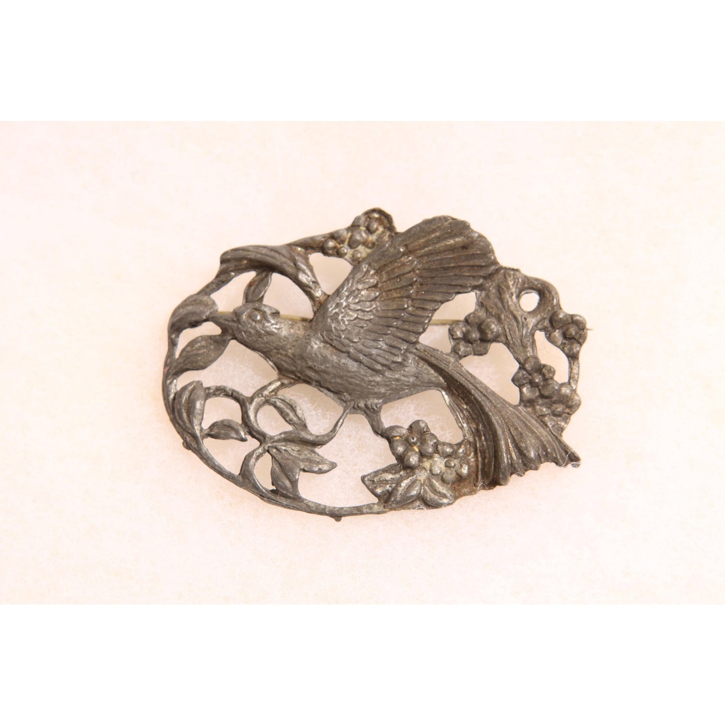 1930s Art Nouveau Novelty Pewter Flying Bird Brooch