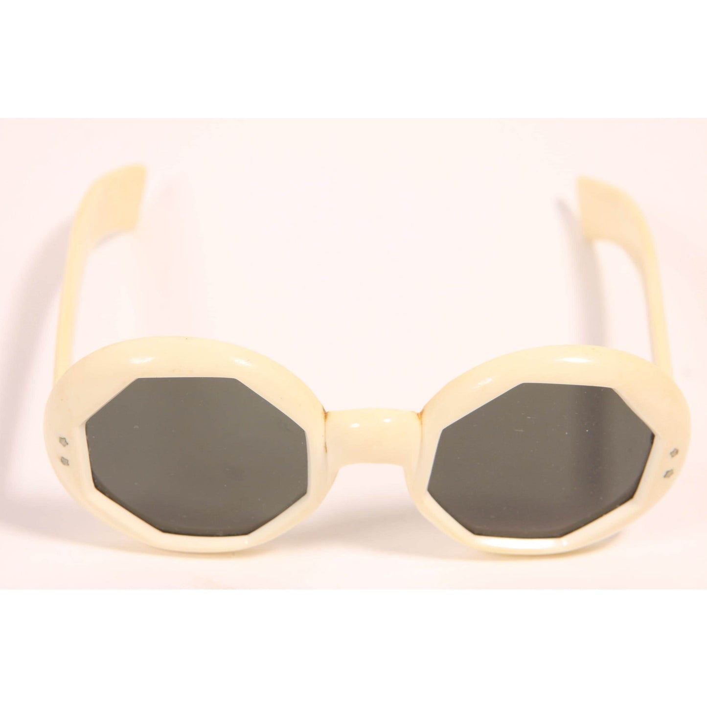 1960s Cream White and Gray Tinted Lenses Octagon Shape Mod Sunglasses Italy