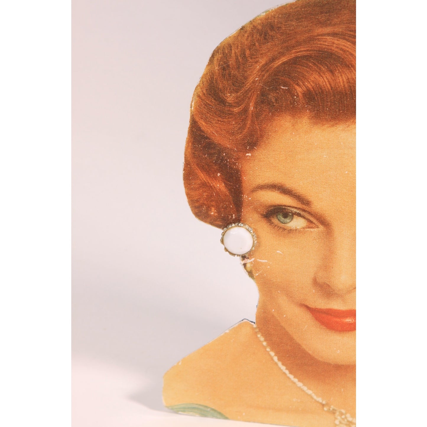 1960s Gold Tone Metal and White Plastic Circle Clip On Earrings