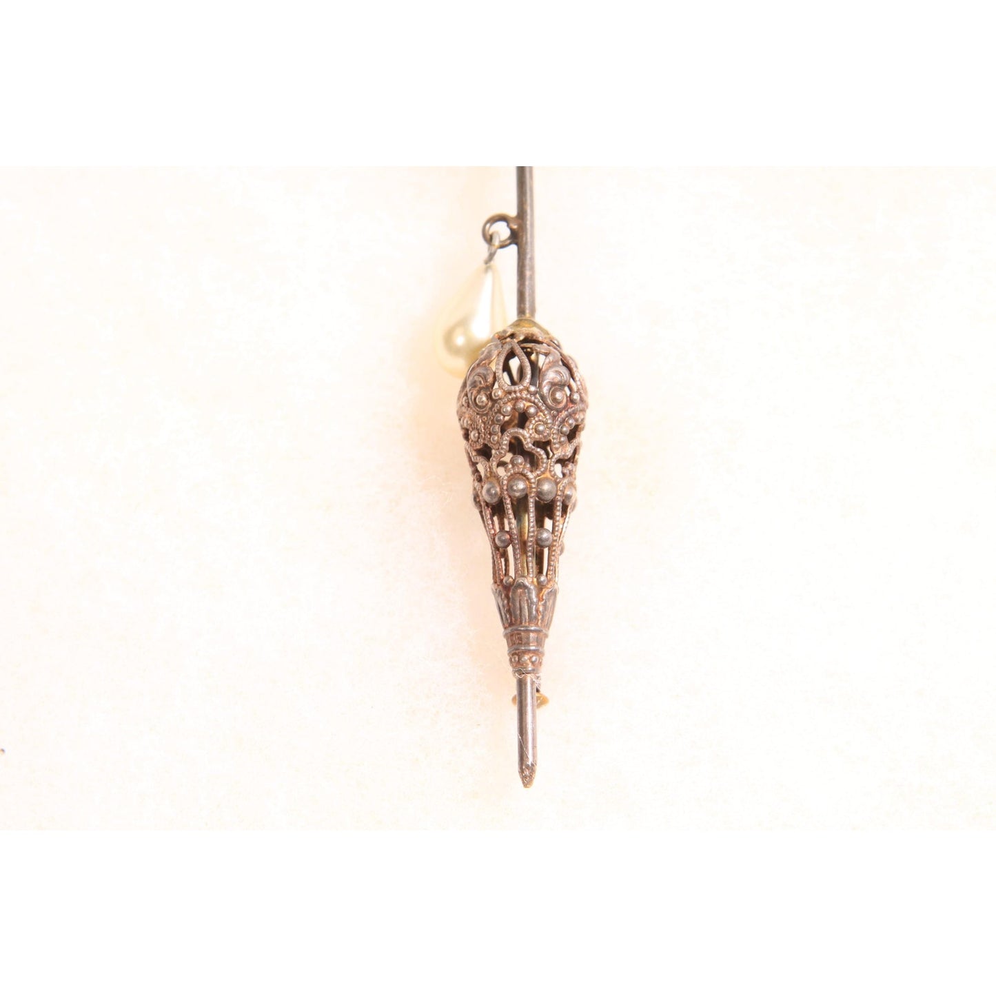 Antique 1920s Novelty Silver Tone Metal Faux Pearl Umbrella Parasol Brooch