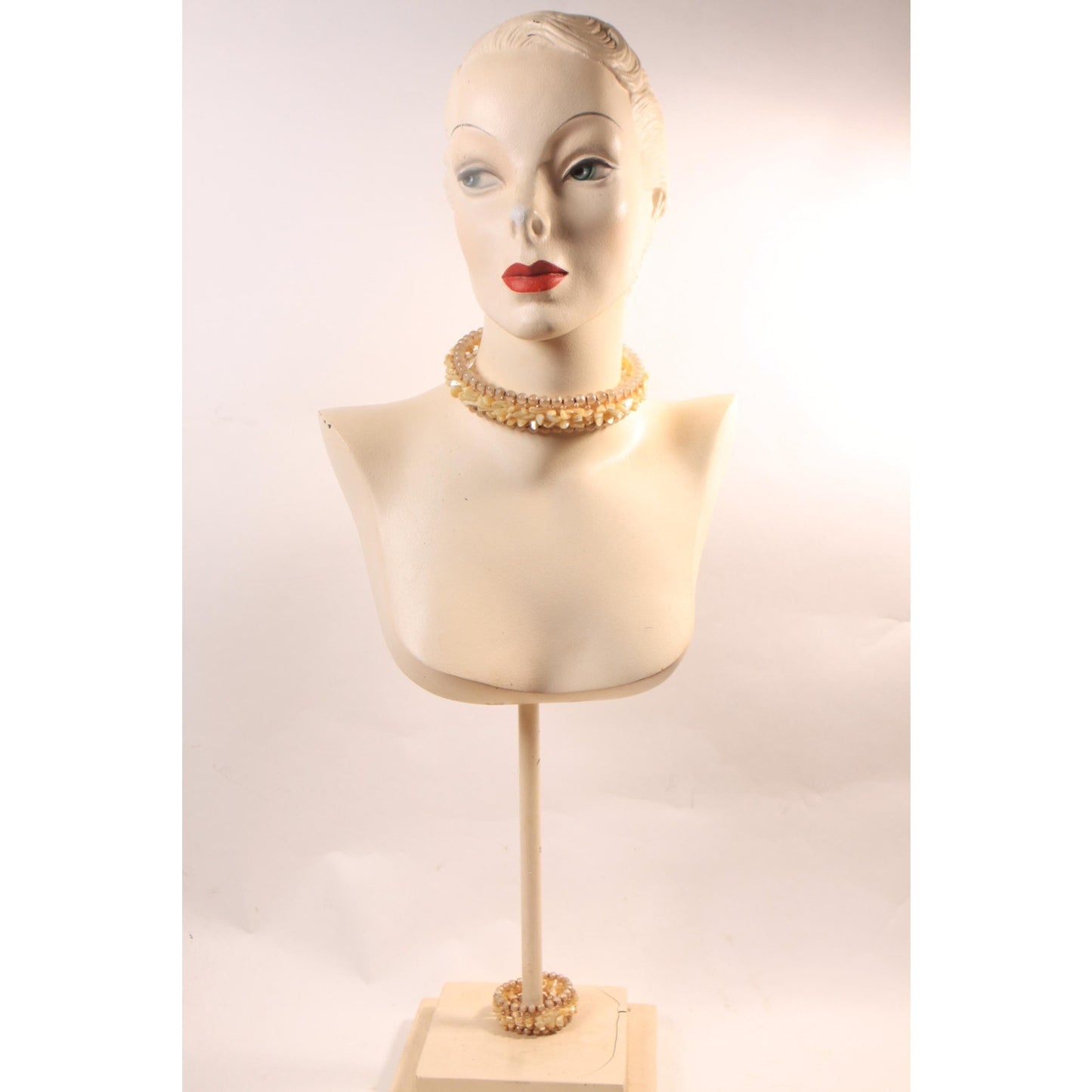 1950s Faux Pearl and Mother of Pearl Chip Wired Choker Necklace with Matching Bracelet