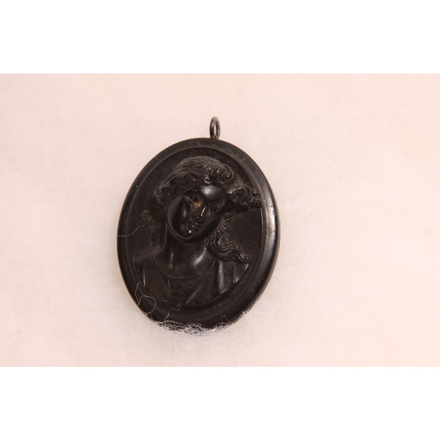 Antique Victorian 1800s Vulcanite Black Cameo Necklace Pendant