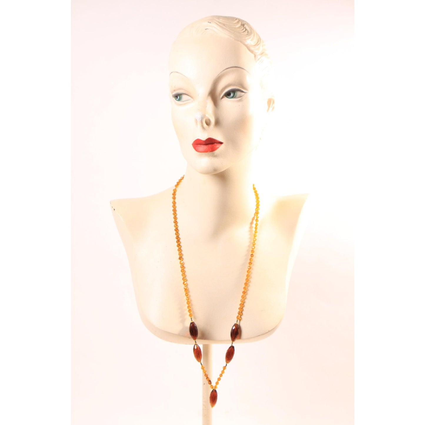 1960s Amber Yellow Glass Faceted Beaded Necklace