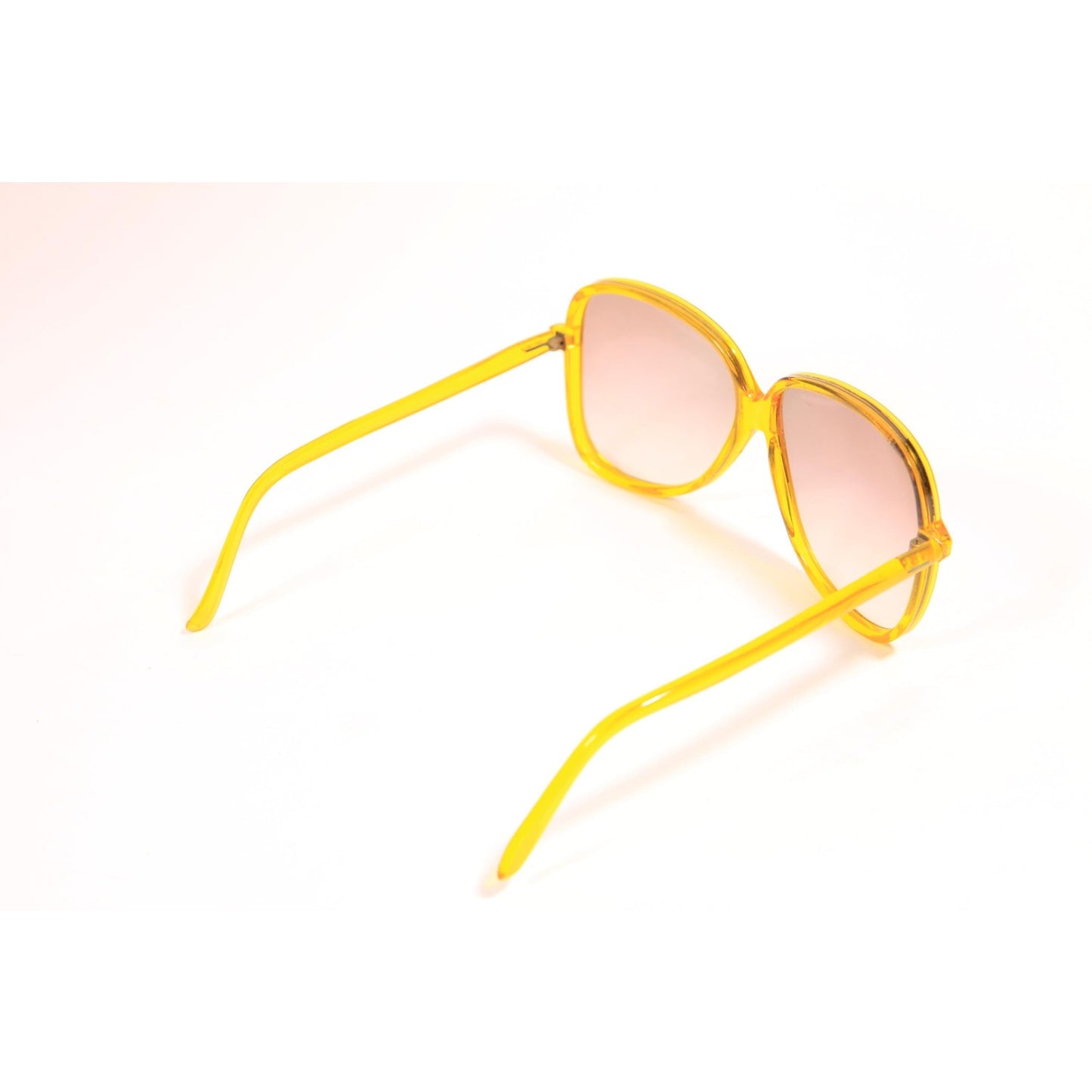 1970s Clear Yellow Oversized Plastic Frame Brown Tint Lenses Italy Sunglasses