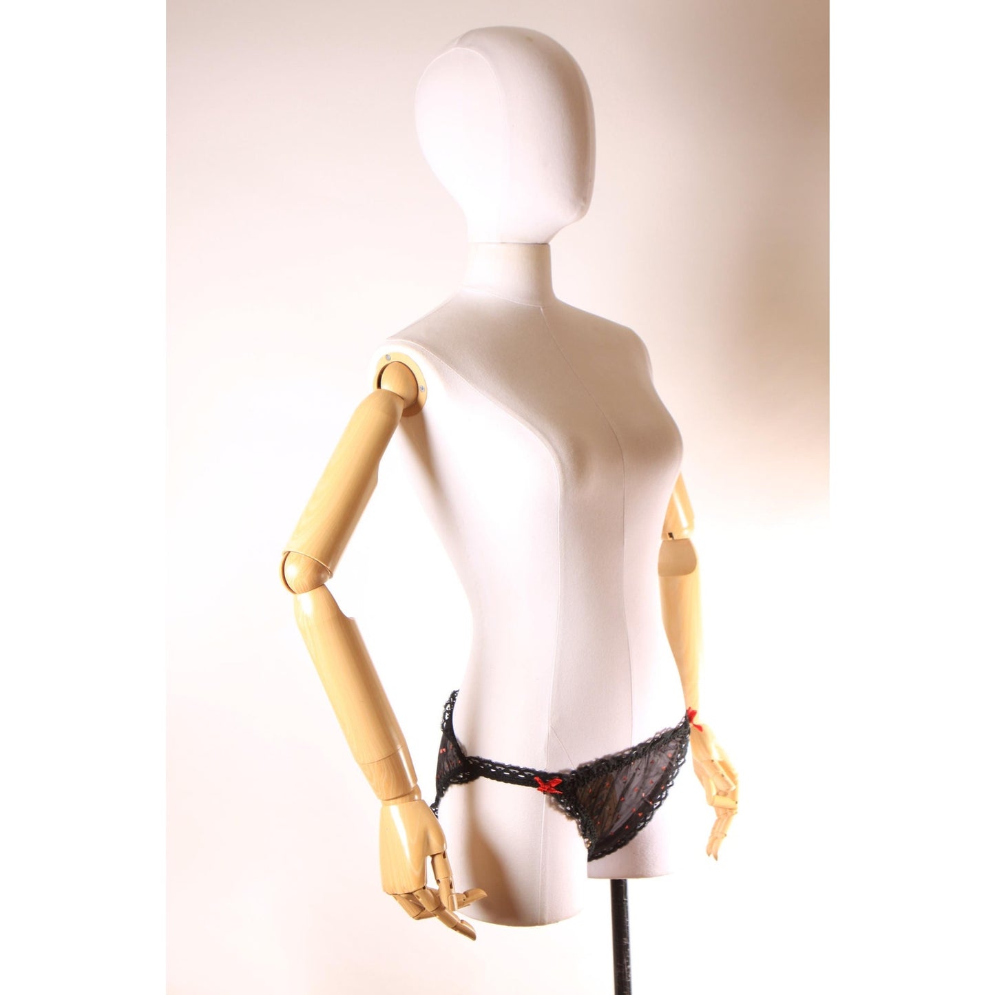Late 1960s Early 1970s Black and Red Sheer Novelty Heart Print Underwear Panties