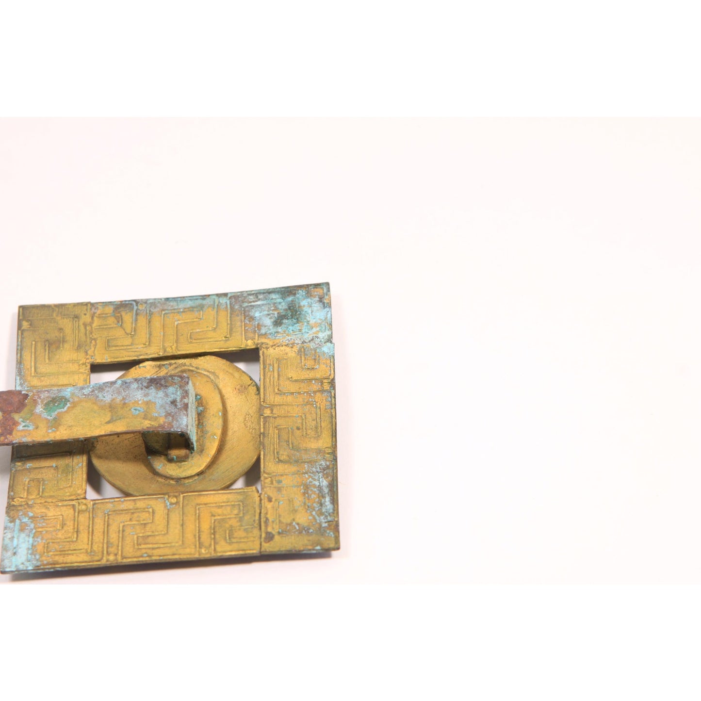 1920s 1930s Art Deco Egyptian Revival Blue and Bronze Half Belt Buckle Clip