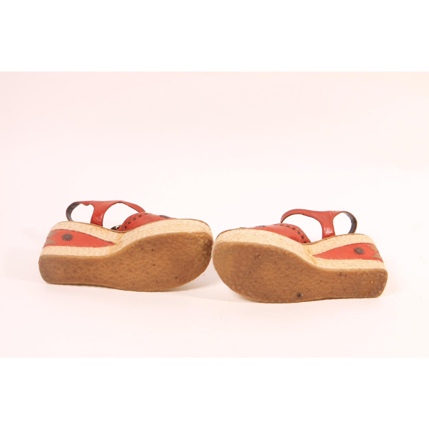 1970s Red and Brown Boho Platform High Heel Sandals Shoes by Nina-Size 7 1/2M