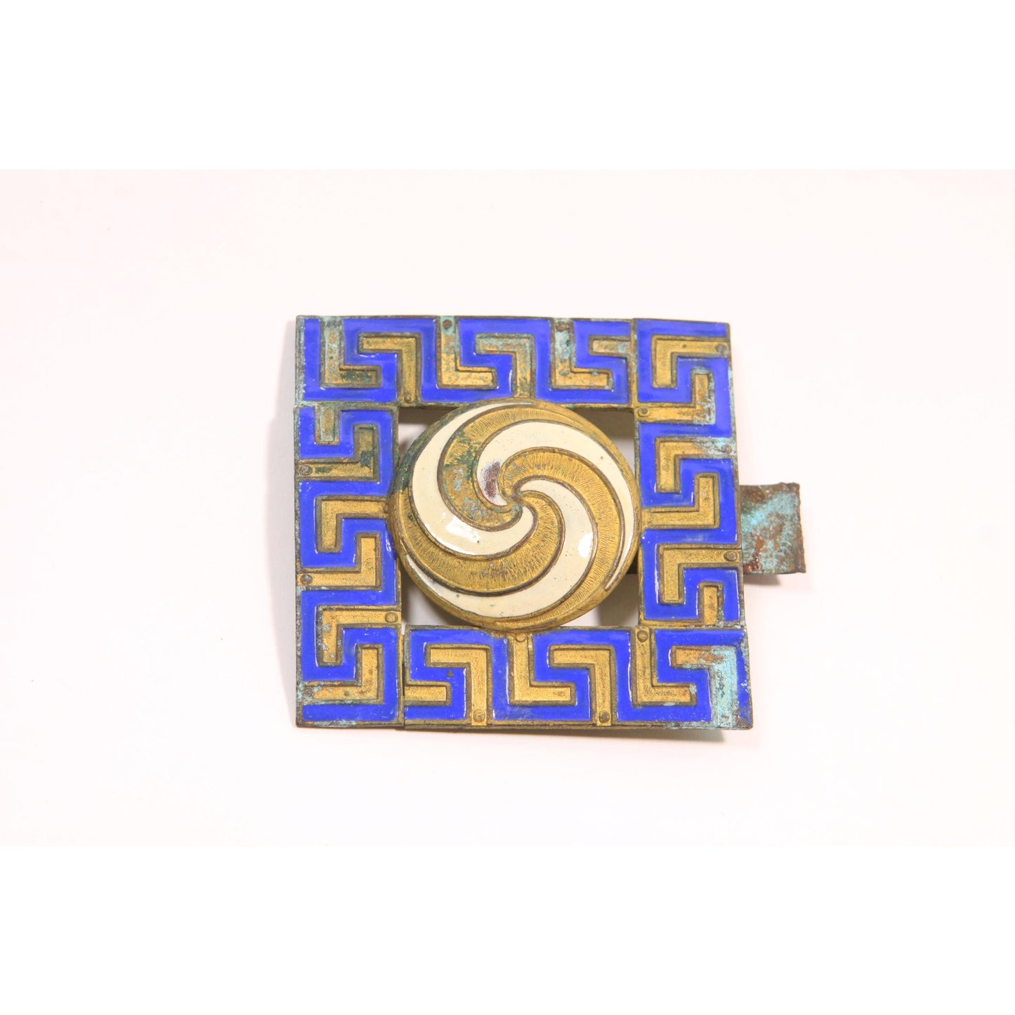 1920s 1930s Art Deco Egyptian Revival Blue and Bronze Half Belt Buckle Clip