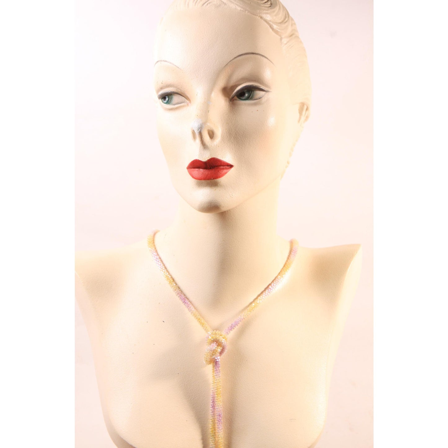 1920s Pastel Purple, Yellow and Cream Beaded Tassel Flapper Necklace