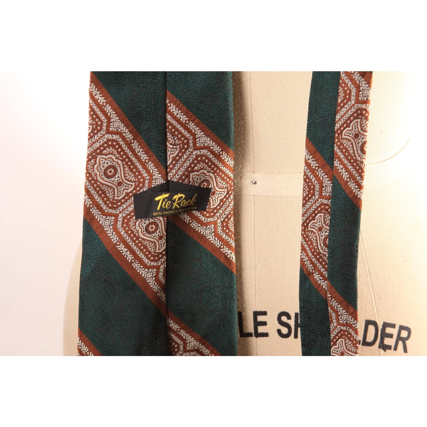 1970s Green and Brown Striped Wide Necktie Tie by Tie Rack