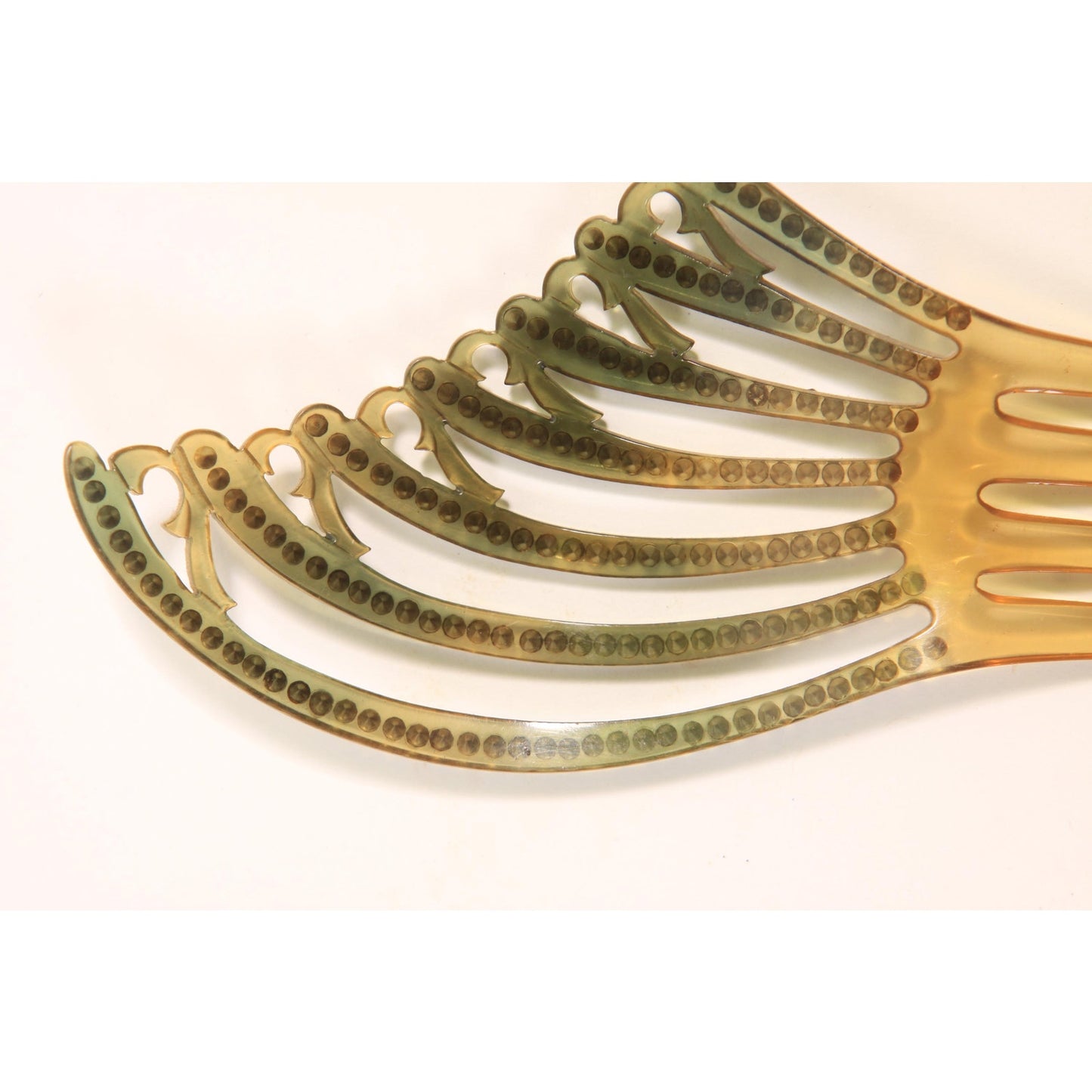 1930s Tan, Gray and Blue Rhinestone Fan Art Deco Hair Comb
