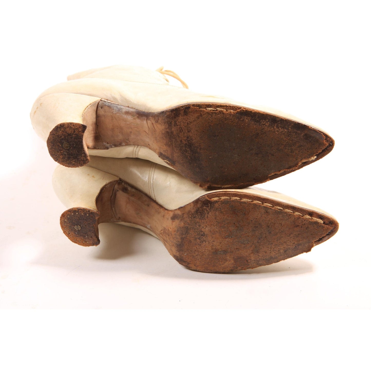 Antique 1800s Cream Leather Pointed Toe Lace Up High Heel Boots