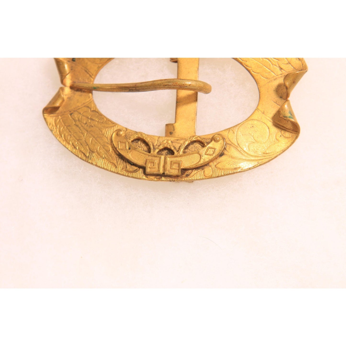 Antique 1900s 1910s Edwardian Art Nouveau Gold Tone Metal Belt Buckle