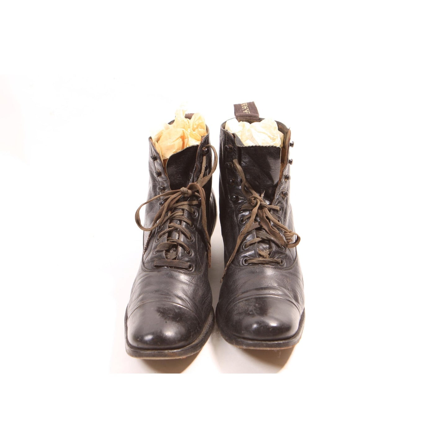 Antique 1900s 1910s Edwardian Black Leather Mens Lace Up Boots by Hanan & Son