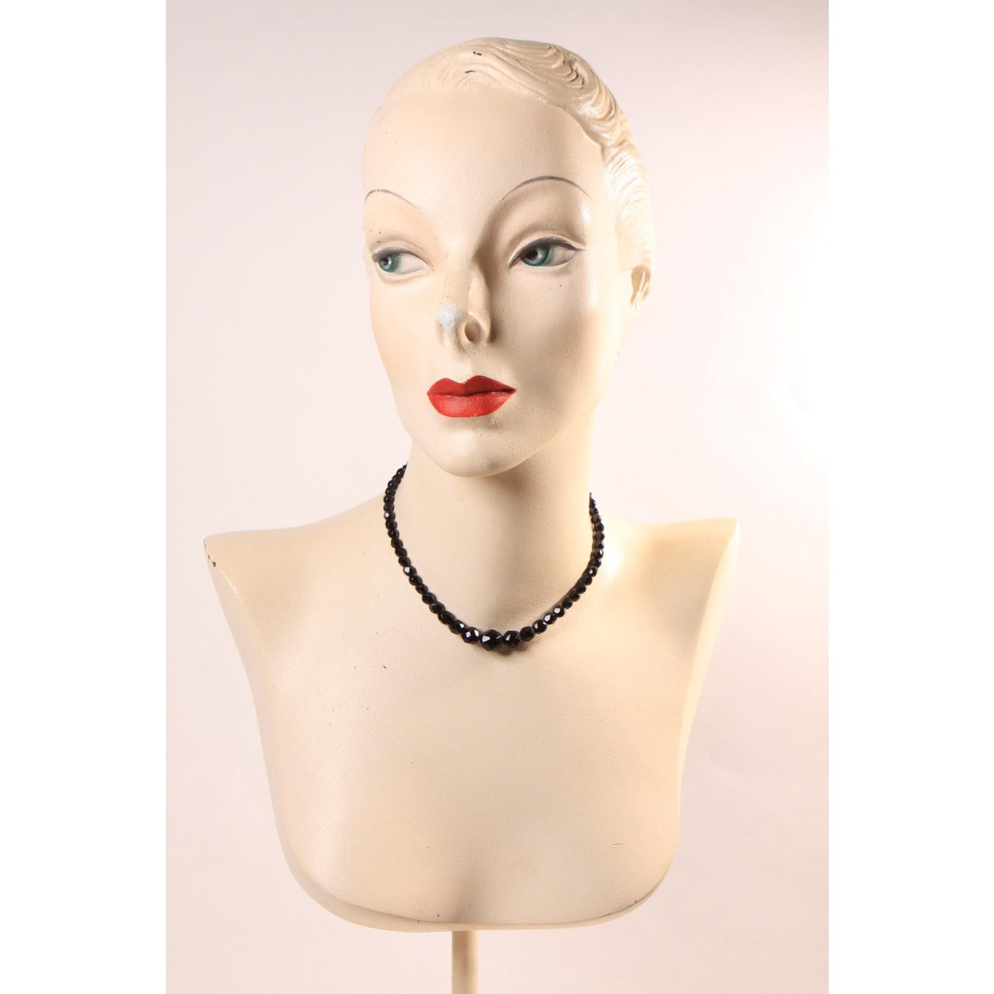1950s Black Faceted Glass Beaded Necklace