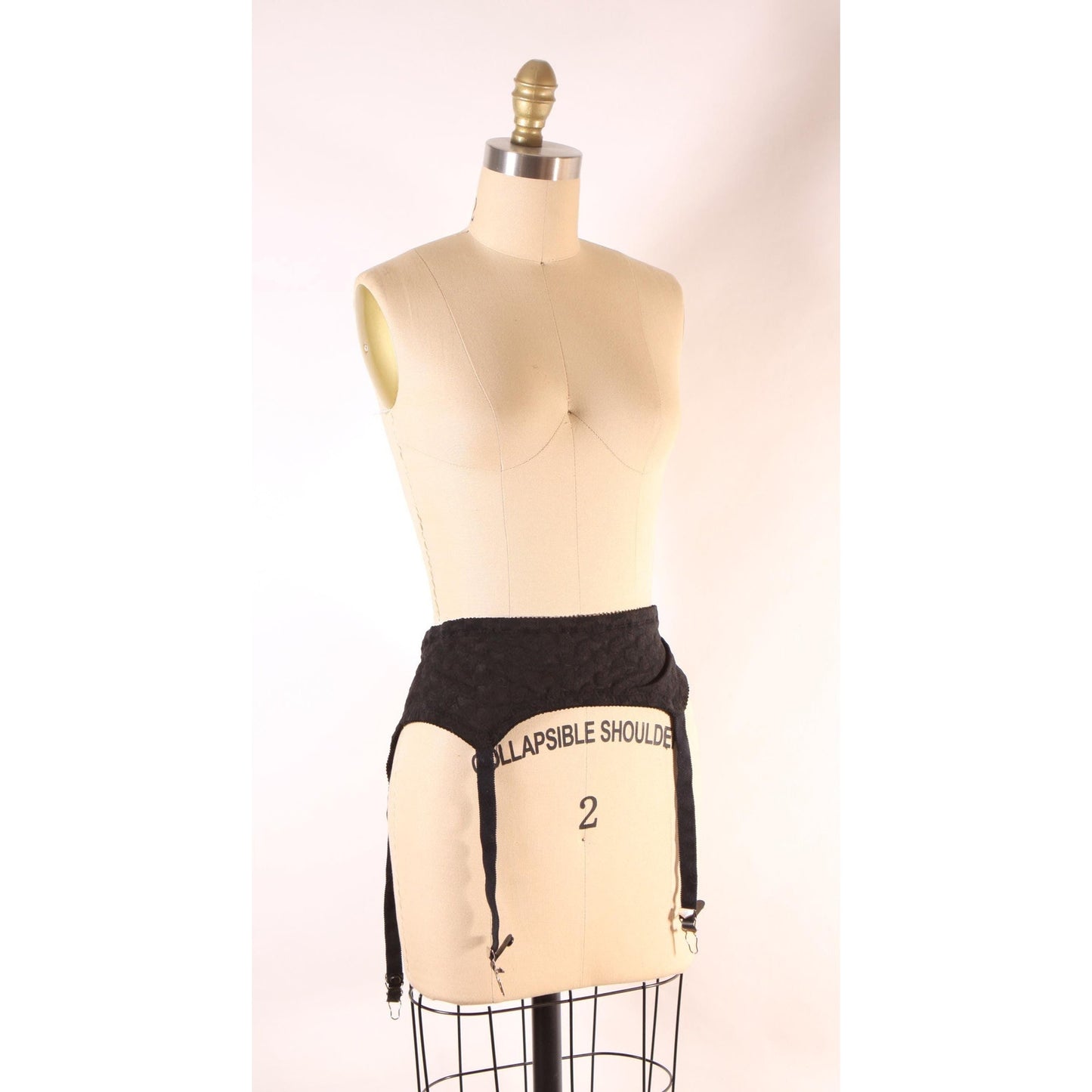 Late 1960s Early 1970s Black Floral Lace Lingerie Garter Belt by Crown-ette