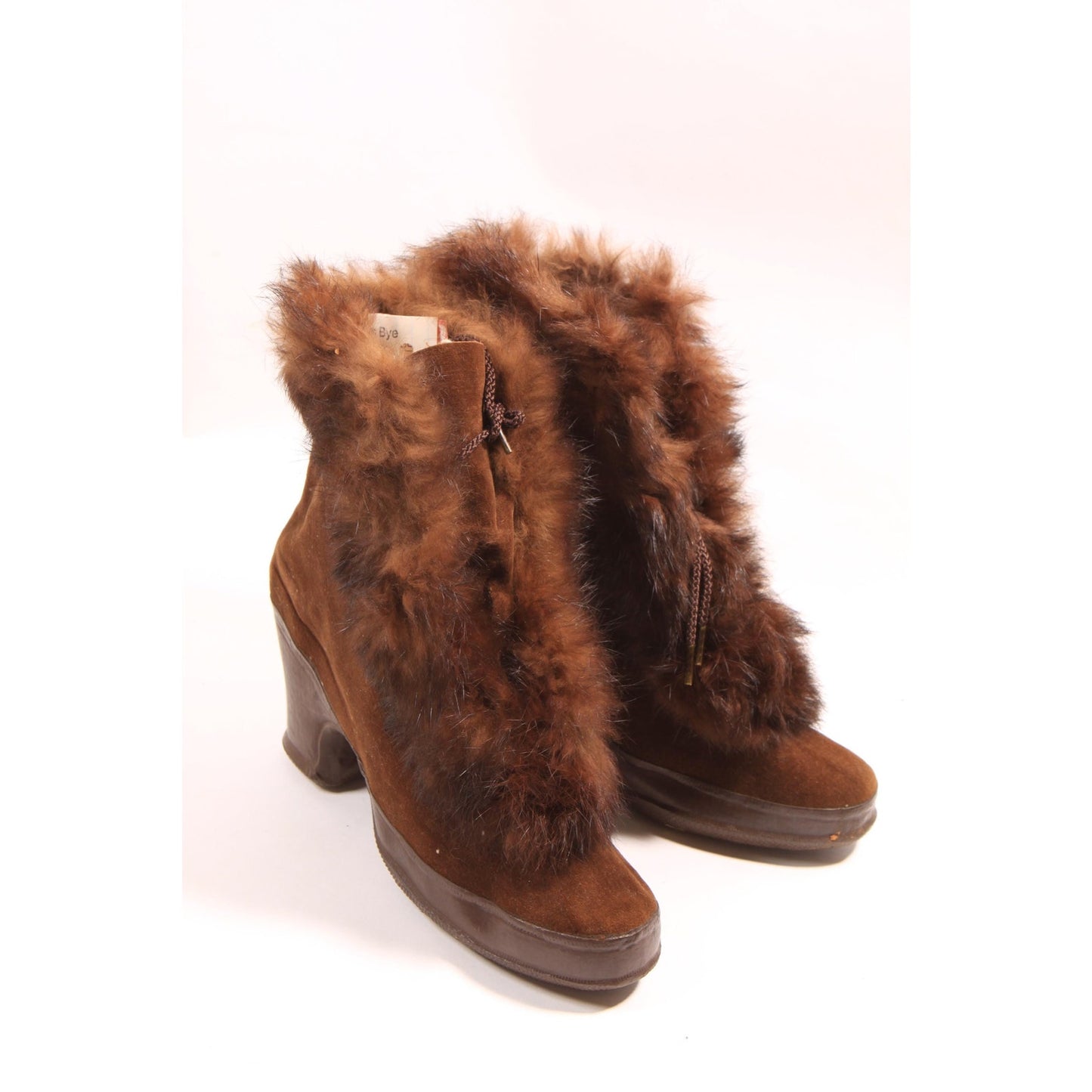 1940s Brown Velvet and Brown Fur Trim High Heel Pumps Winter Galoshes Over Shoes