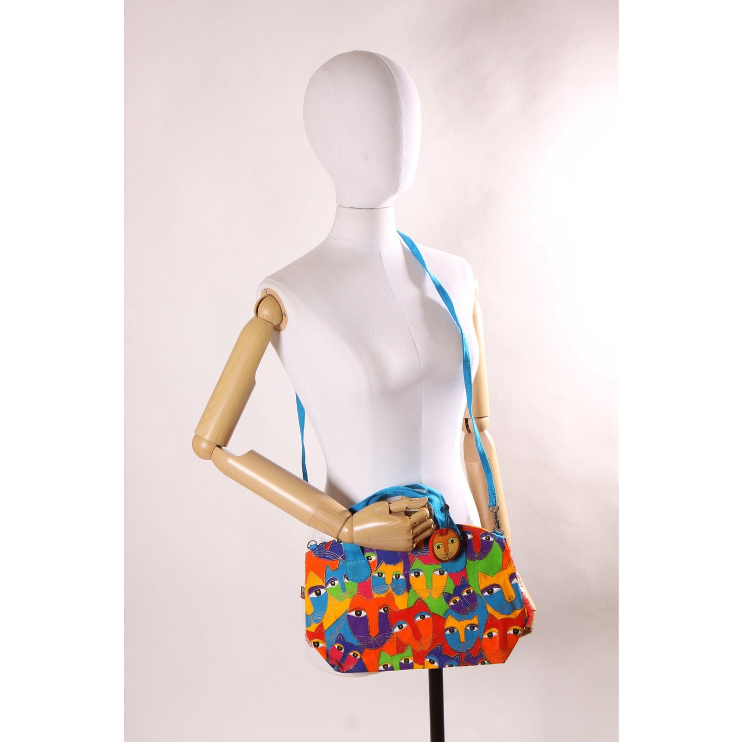 Deadstock 1980s Novelty Rainbow Multi-Colored Cat Print Top Handle Crossbody Shoulder Strap Purse by Laurel Burch