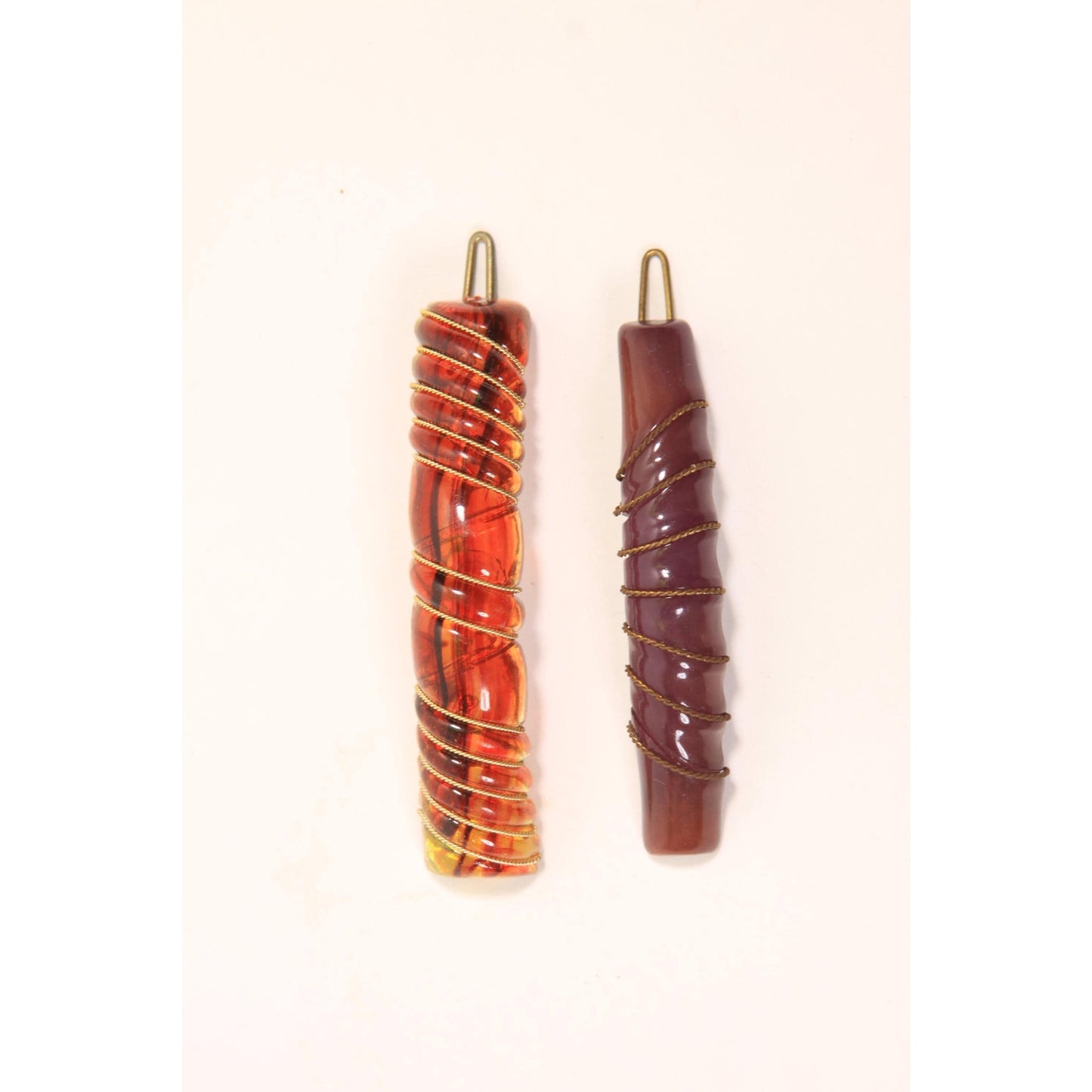 1940s 1950s Brown Tortoise and Purple Plastic Set of 2 Hair Barrette Clips