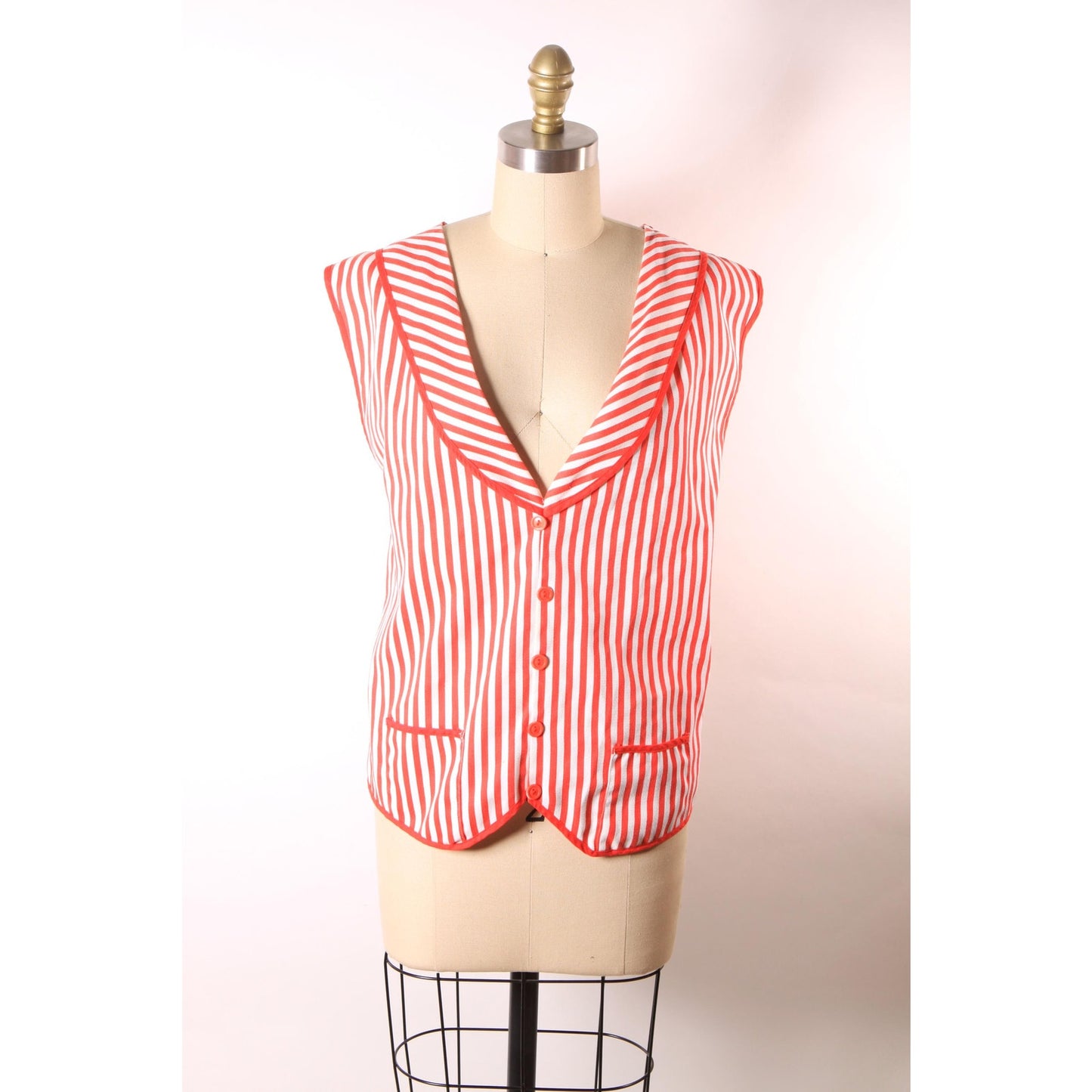 1980s Red and White Striped Adjustable Barbershop Quartet Costume Vest