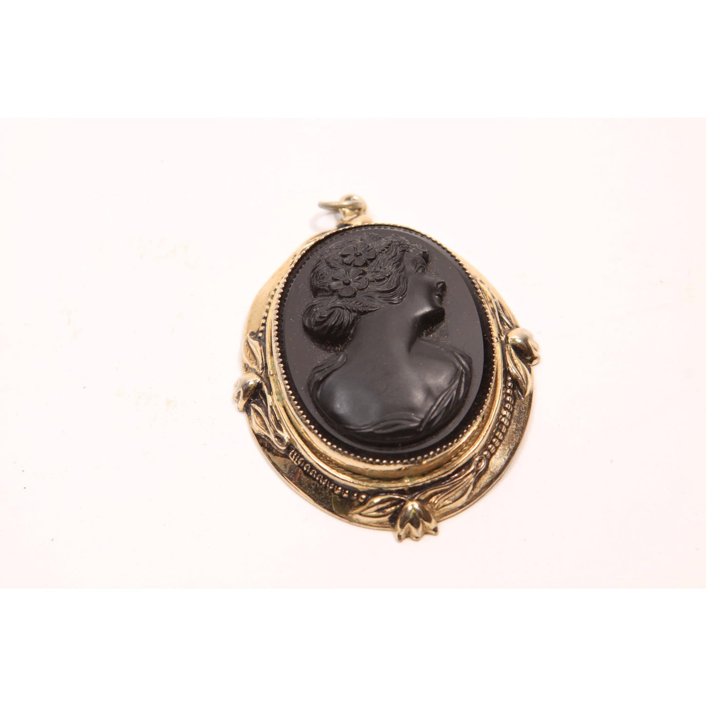 1950s 1960s Black and Gold Tone Metal Necklace Pendant by Coro