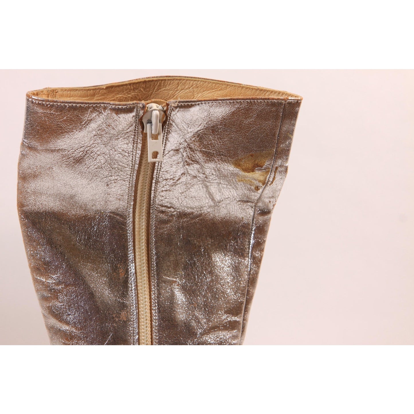 1960s Silver Metallic Knee High Glitter High Heel Fetish Go Go Boots by Creations Olympia Tour Miller Chausseur