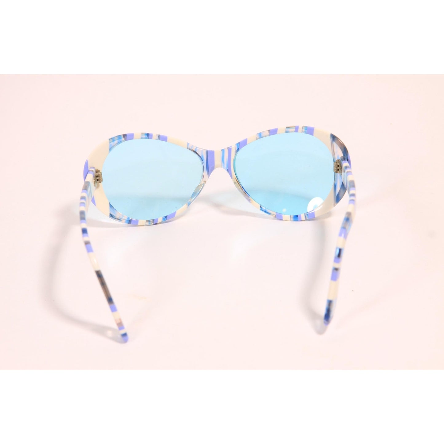 1960s Blue, White and Clear Plastic Round Circle Mod Blue Tint Lens France Sunglasses