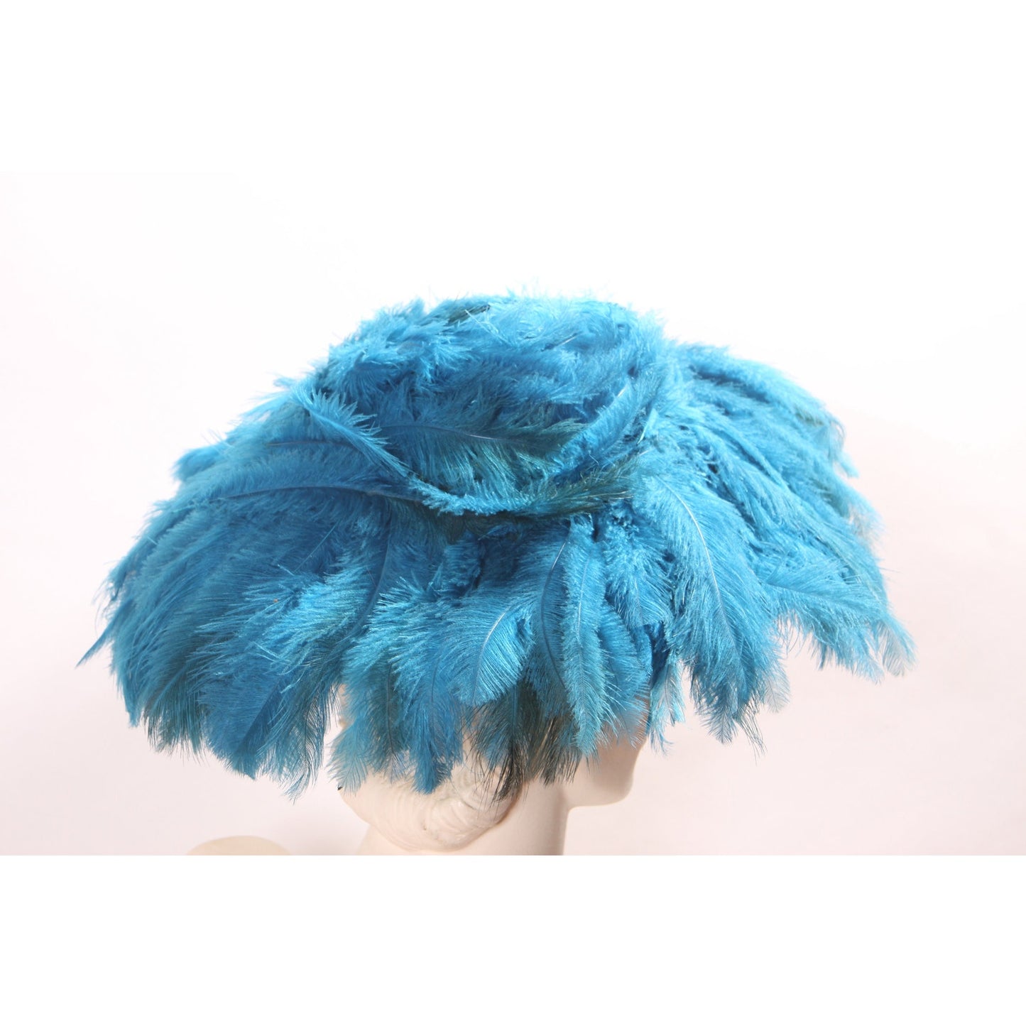 1960s Turquoise Blue Feather Saucer Mod Wide Brim Hat by Marche