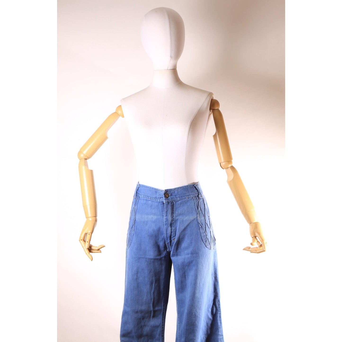 1970s Braided Woven Blue Denim Jeans by J. Daniel -34