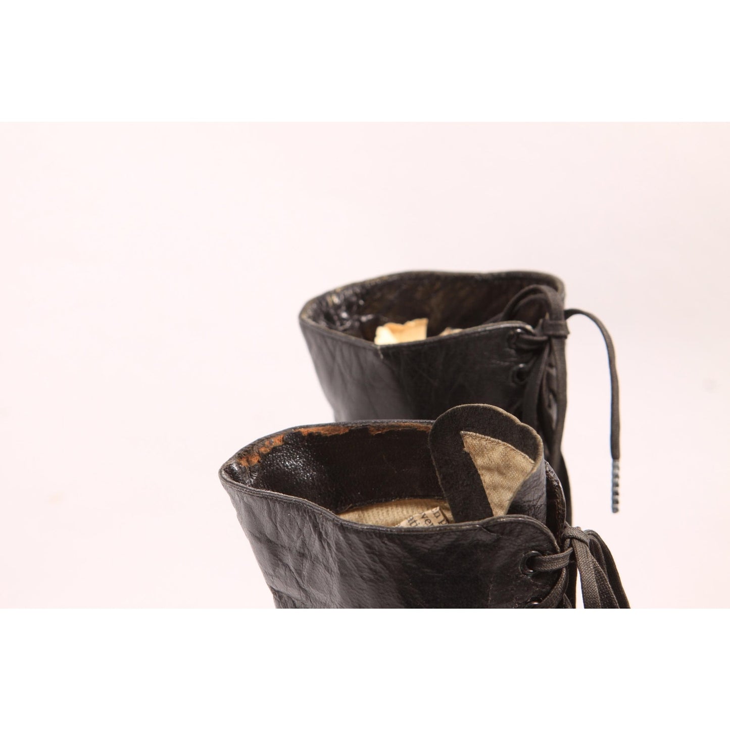 Antique 1800s Victorian Black Leather Lace Up High Heel Boots