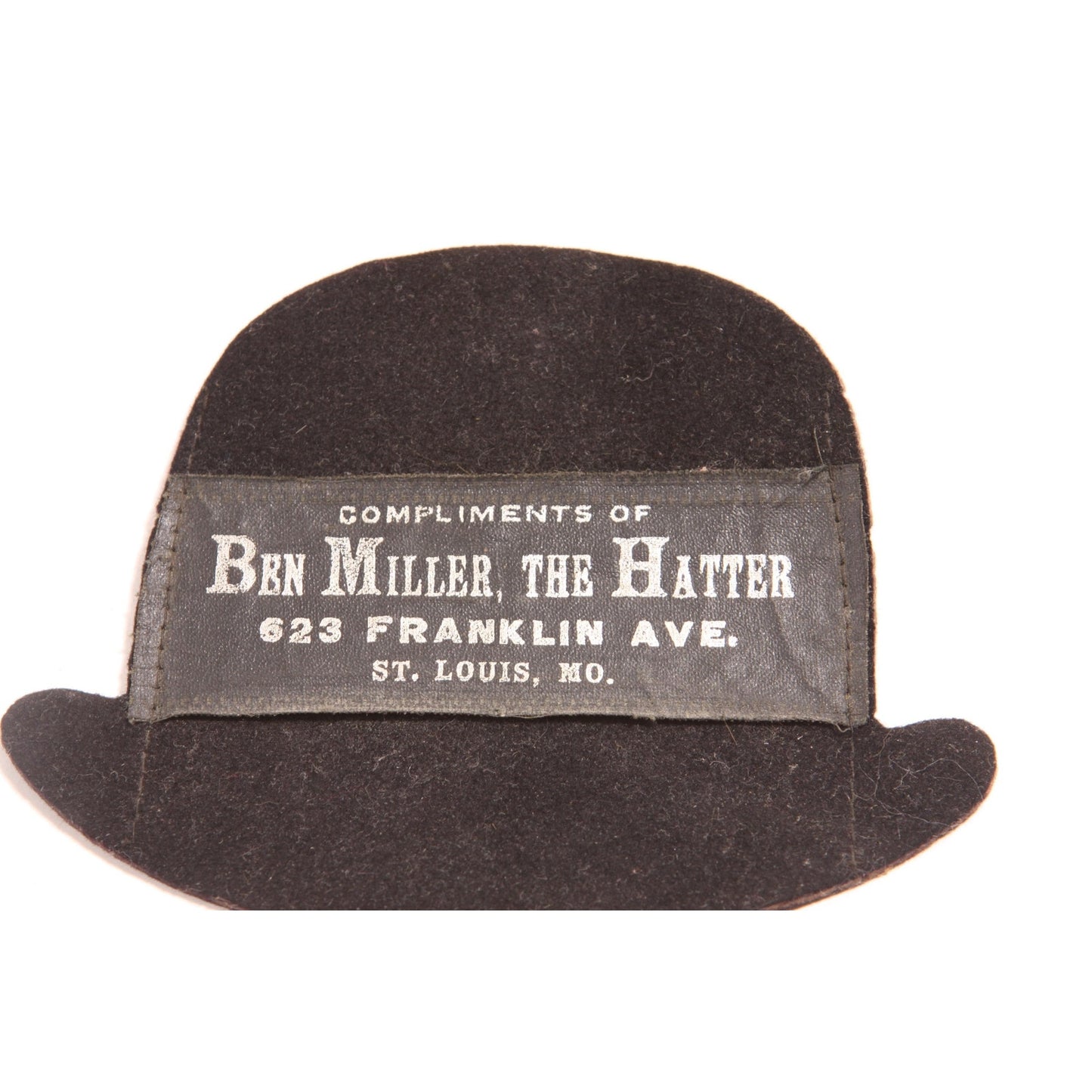 1920s 1930s Black Bowler Hat Ben Miller The Hatter Hat St Louis MO Advertisement
