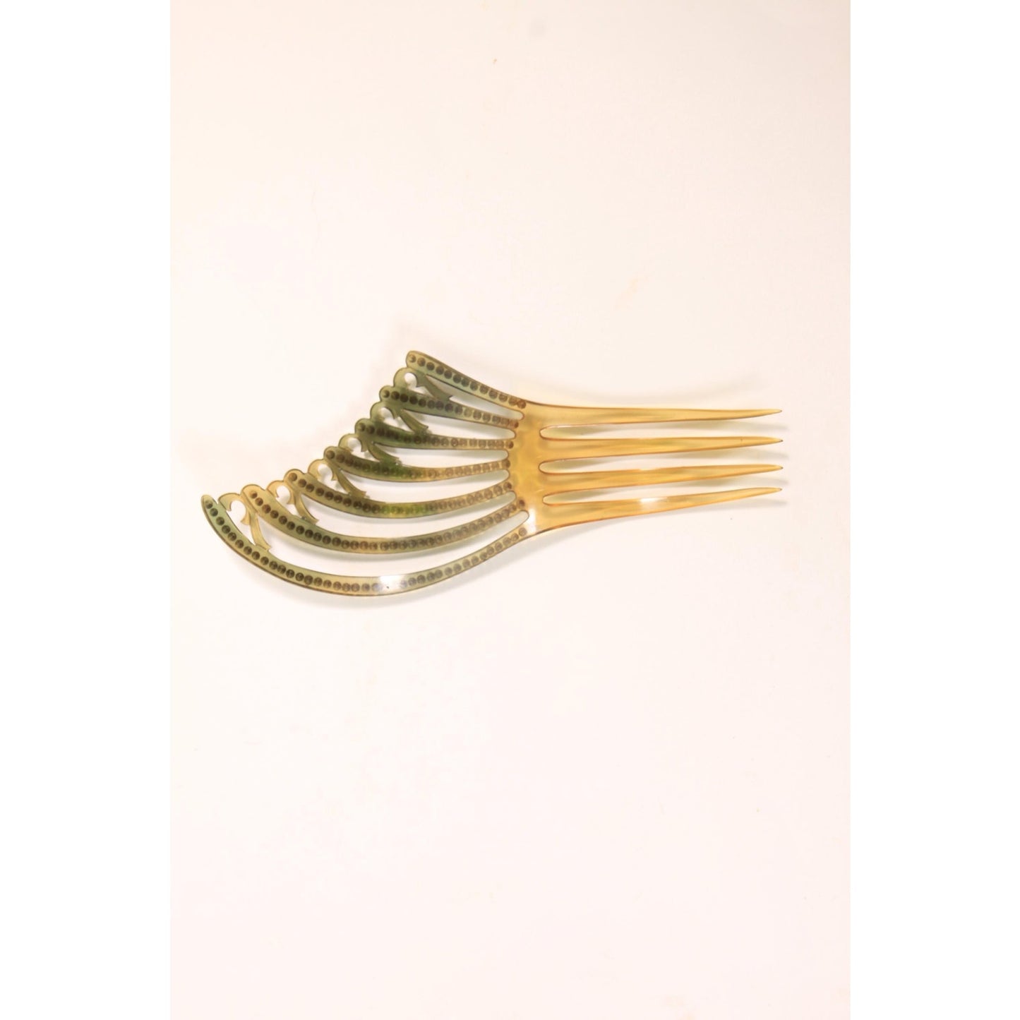 1930s Tan, Gray and Blue Rhinestone Fan Art Deco Hair Comb